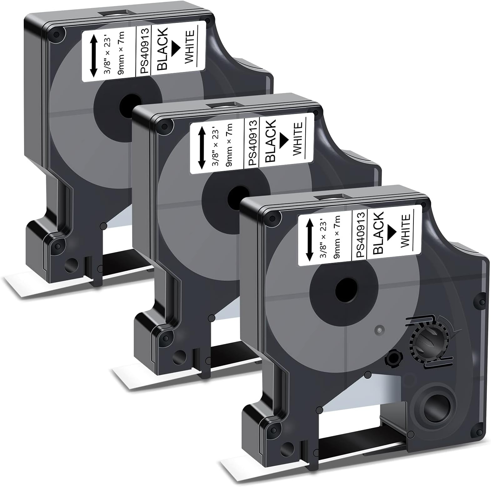 Compatible Label Tape Replacement for Dymo D1 40913 S0720680 Black on White 9mm Standard Label Tape for Dymo LabelManager 160 210D 280 360D 420P PnP 450 Duo, 3/8 in x 23 Ft, 3-Pack