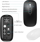 Souris sans fil pour MacBook Air/Pro, USB C & Souris Bluetooth, mode double recharge (type C) 2.4G & BT5.1) Mèche d'ordinateur, Mèche de voyage Slim Silent pour ordinateur portable iPad PC Bureau -Noir