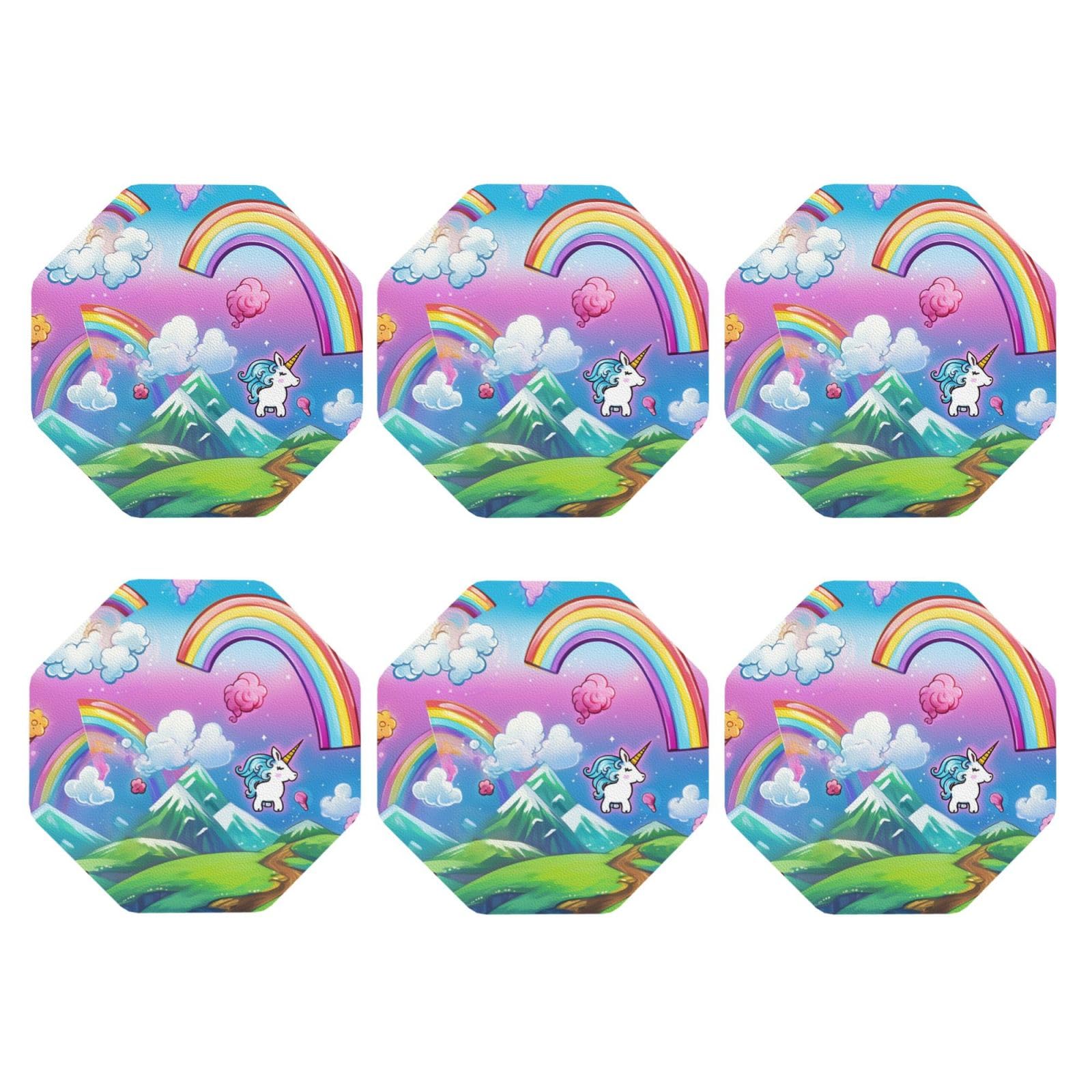 6pcs Leather Coasters for Drinks, Rainbow Drink Coasters for Tabletop Protection, 4" Cup Coasters for Coffee Table Decor, Non-Slip Drinking Cup Mat for Hot Or Cold Drink