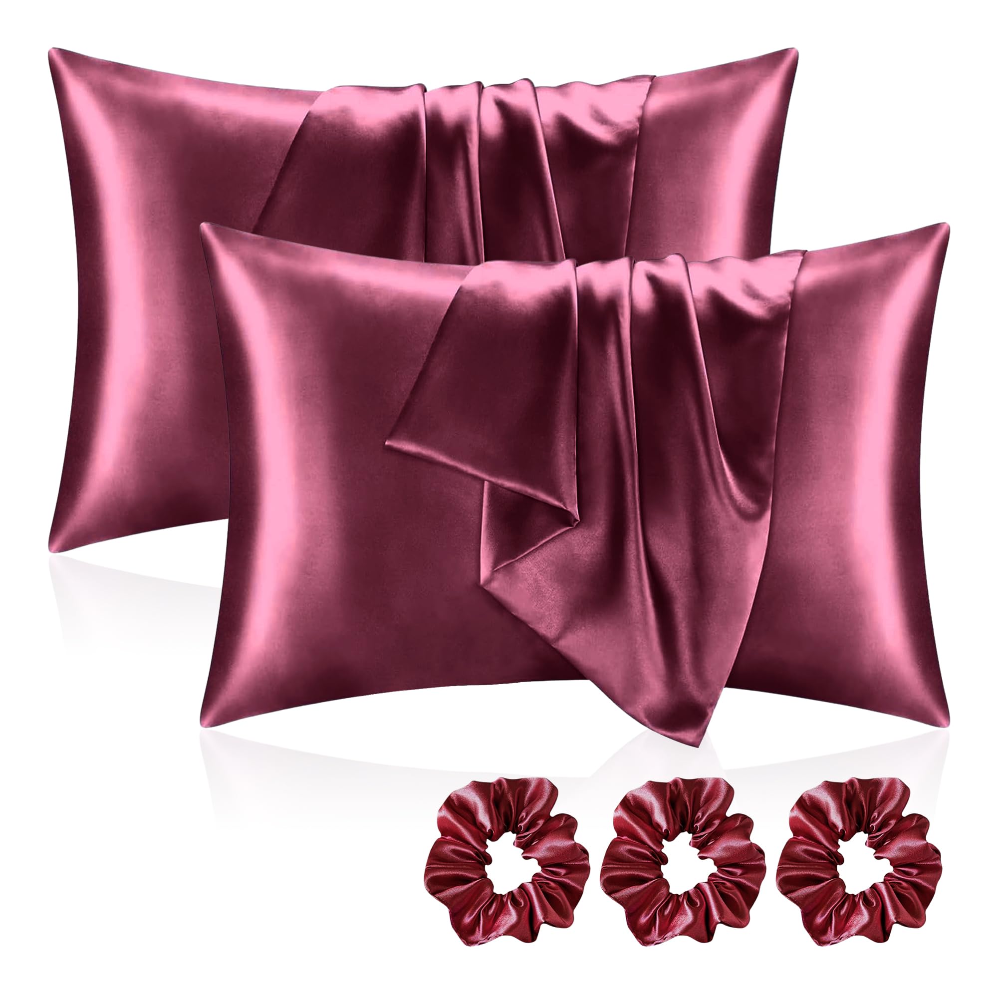 Satin Silk Pillow Cover Set with Scrunchies -11 Satin Silk Pillow Cover Set with Scrunchies -11