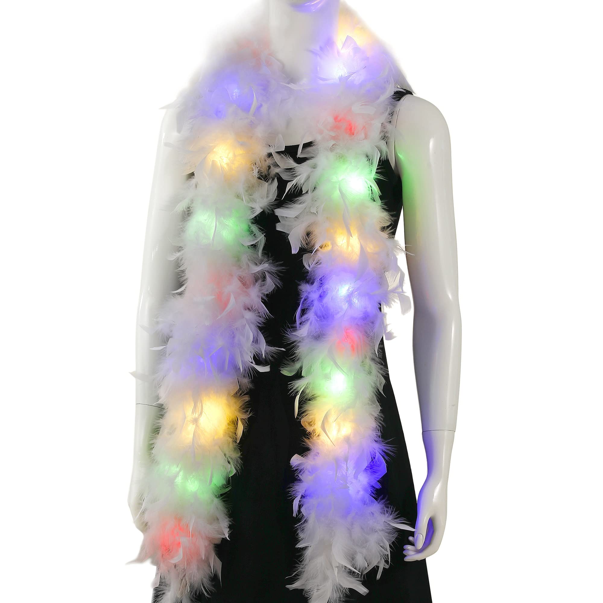 Larryhot White Light Up Feather Boa