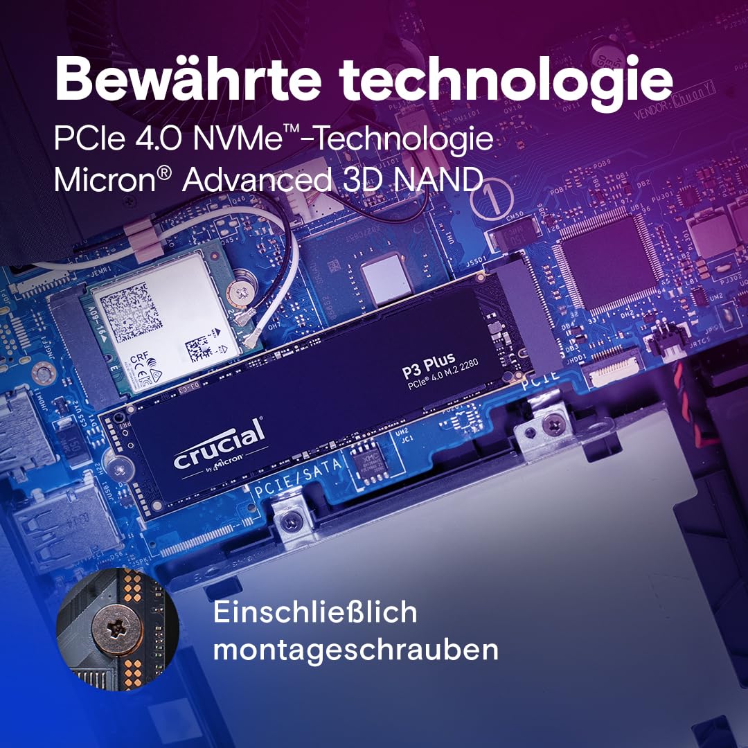 Crucial P3 Plus SSD 2TB M.2 PCIe Gen4 NVMe Interne SSD, 5.000 MB/s 