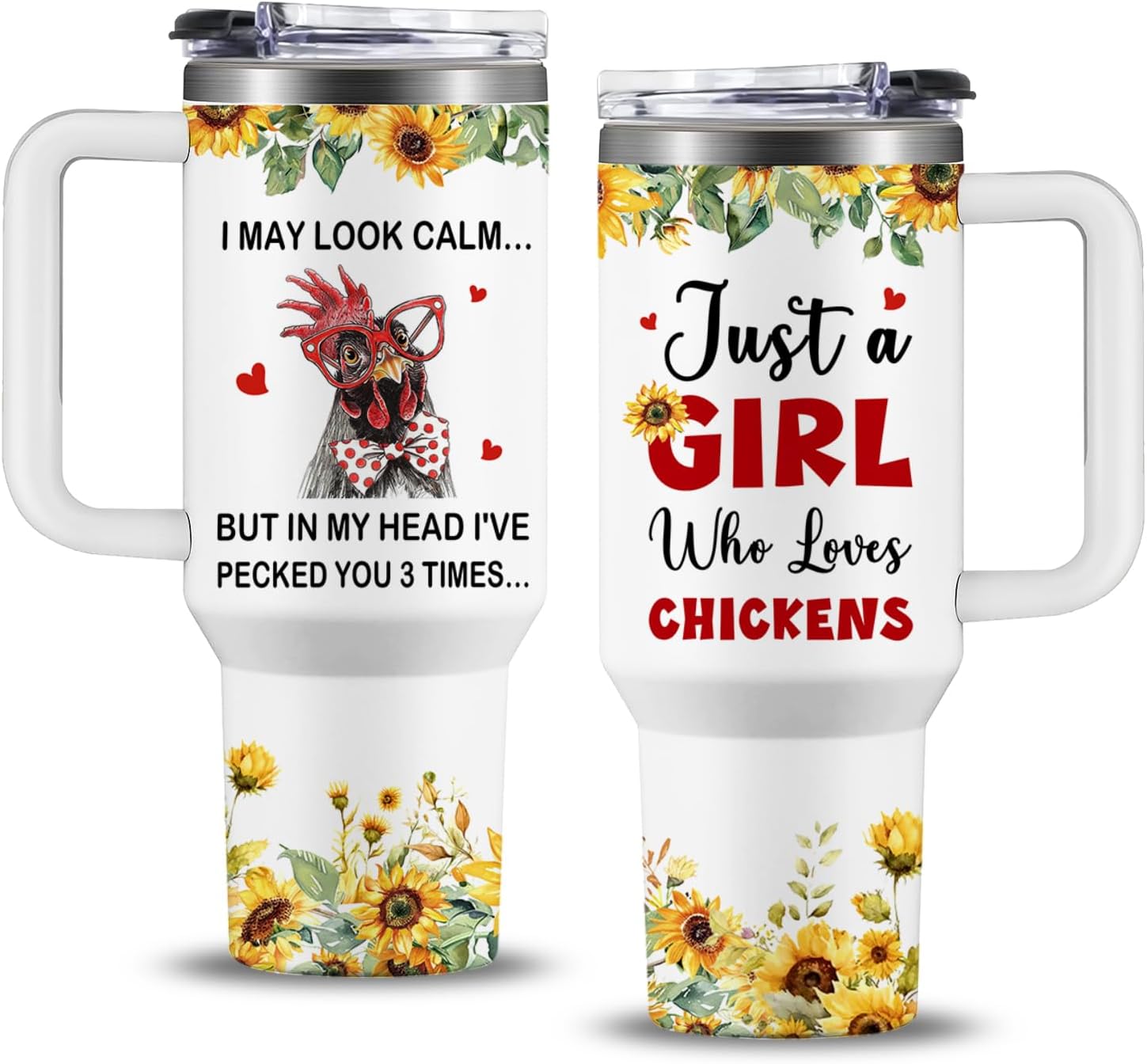 Chicken Gifts for Women - Chicken Tumbler Cup 40 oz - Funny Gifts for Chickens Lovers/Mom/Lady - Just a Girl Who Loves Chickens Themed Stainless Steel Mug, Sunflower