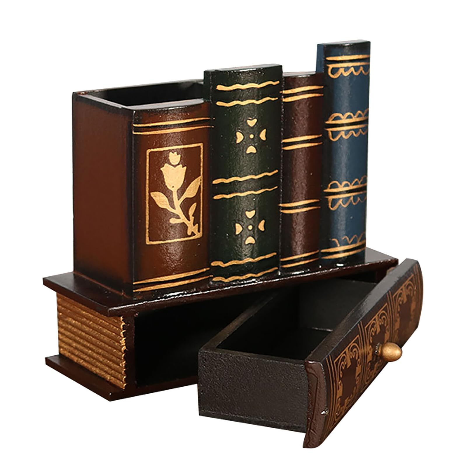 Rangement de bureau en bois vintage : porte-stylo faux livre rétro original pour la maison