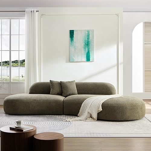 Miniatura 5 de Sofá modular curvado moderno de 135.4 pulgadas, sofá modular Boucle minimalista y cómodo con diván, sofás de lujo de 6 plazas de gran tamaño para