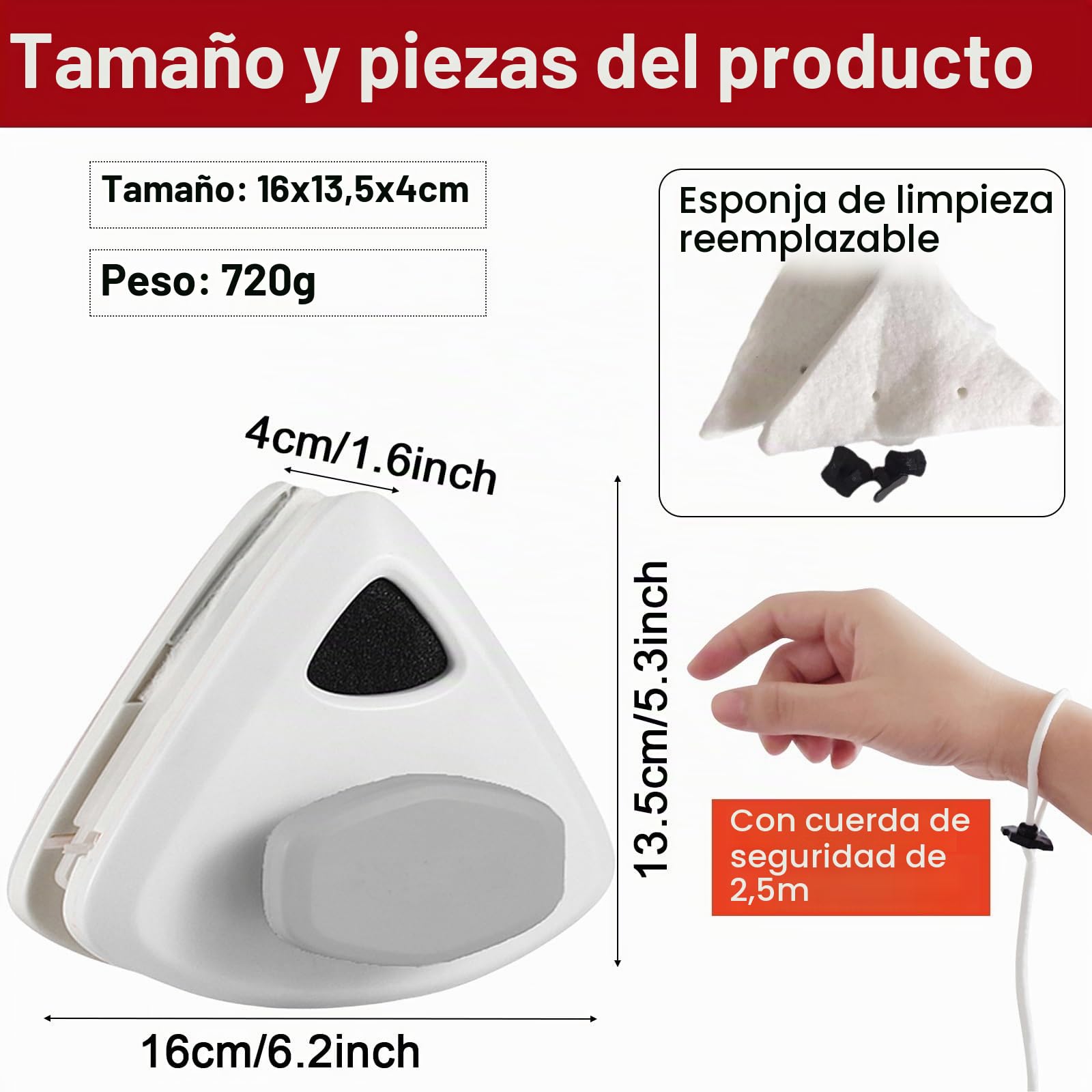 Limpiador Magnetico Para Cristales Doble Acristalamiento 15-24mm, Limpia Ventanas De Doble Cara, Ligero Y Portátil, Ventanas Gran Altura,Balcón,Oficina Limpiacristales Profesional
