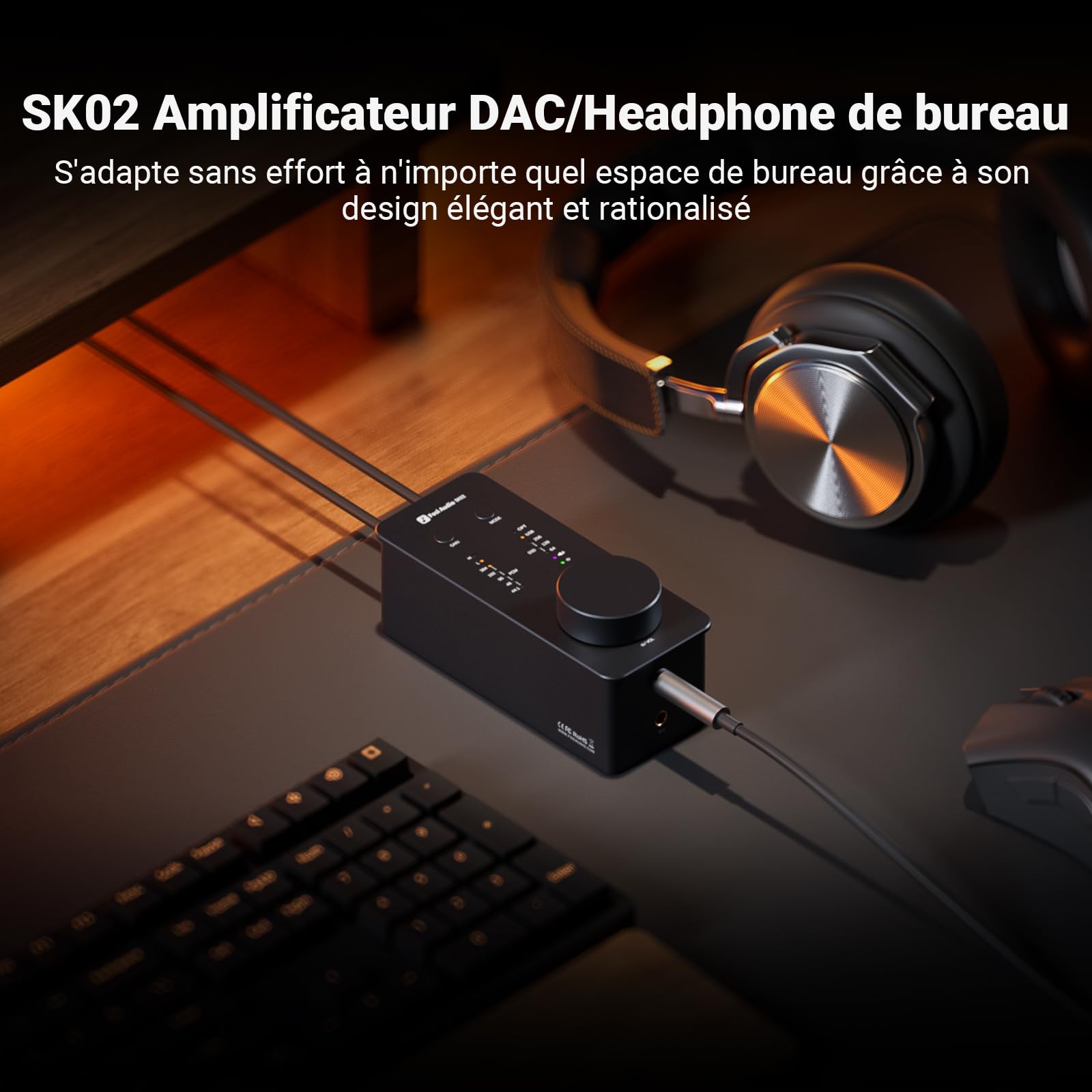Fosi Audio SK02 DAC Amplificateur de Casque USB C à AUX Adaptateur Convertisseur Audio Numérique à Analogique Préamplificateur Optique à 3.5mm 4.4mm Balanced Combo pour Système Audio Domestique