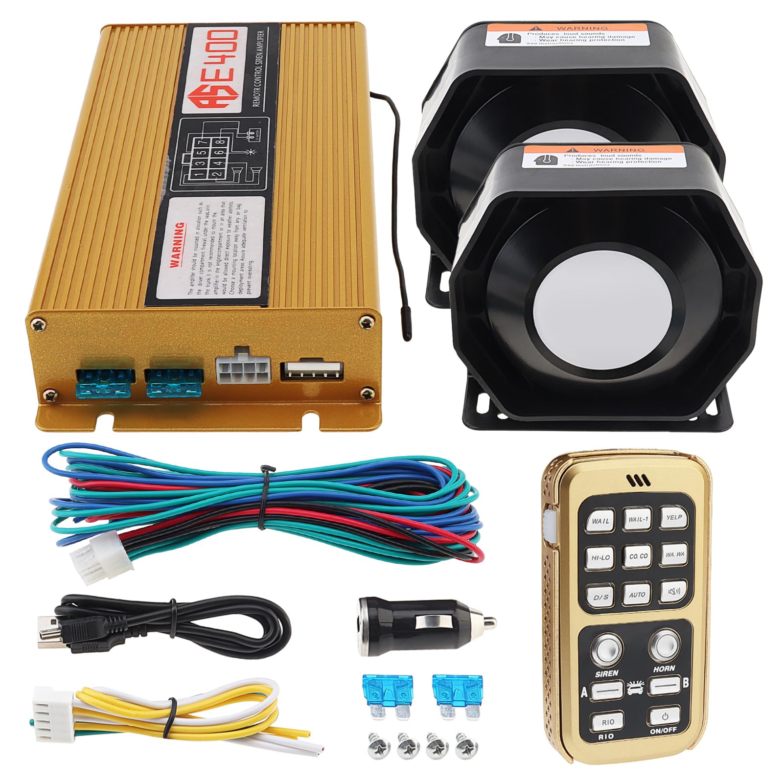 12V 400W 18 Tones Police Siren Mic PA System Wireless Car Alarm System with Emergency Warning Loud Horn Speaker & Remote Control for Firefighter Ambulance Vehicles Truck Car SUV ATV UTV