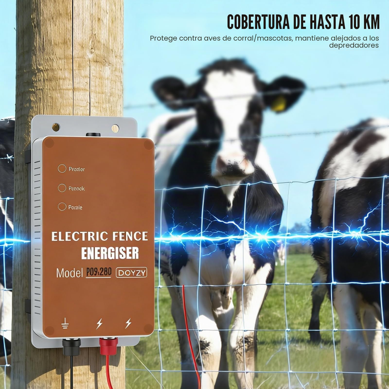 Pastor Electrico 1,5J/10kV baja impedancia – Potente equipo 10 km para pastos pequeños. Protección para ganado, ovejas, aves contra jabalíes. Controlador impermeable.