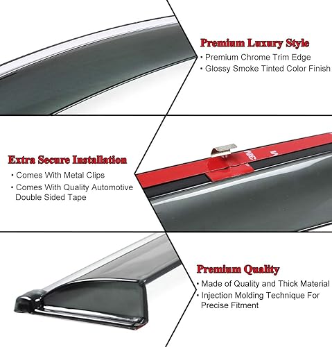 Miniatura 3 de Deflector de protección contra la lluvia con clip y ribete cromado de alta calidad compatible con Nissan Altima S SV SR SL 2019-2025