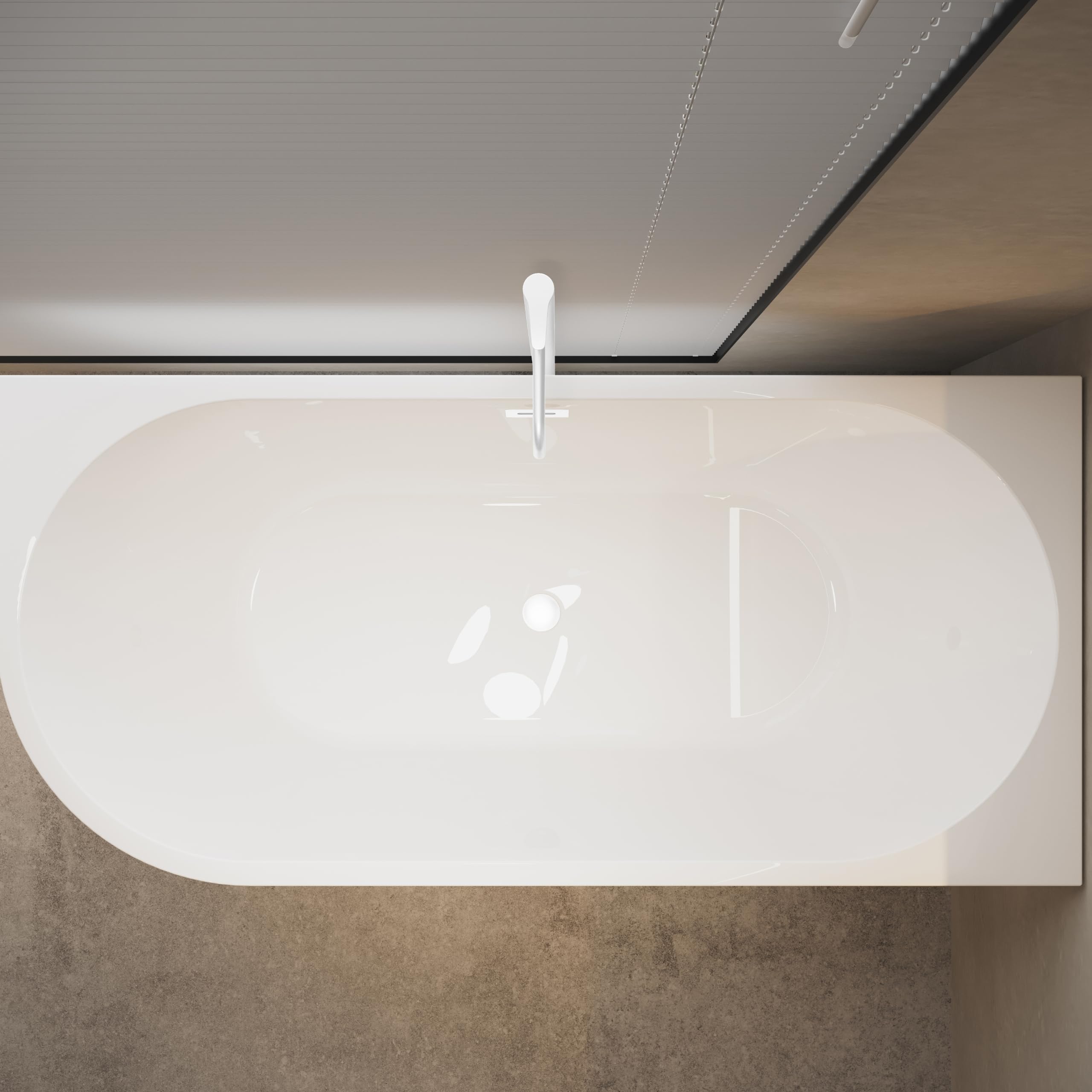 Vasca da Bagno Angolare Autoportante AVOLA - Acrilico con Struttura in Acciaio - 6 Piedini di Stabilizzazione - Troppopieno e Tappo a Scatto - diritto - Bianco - 170x80cm