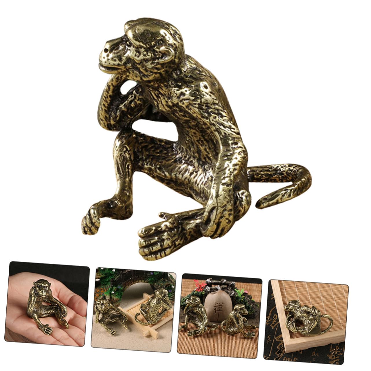 ibasenice 2stücke Vintage Mini Monkey Statue Messing Lifelike Tierfigur Für Schreibtischdekoration Kreative Retro Affenskulptur Perfektes Für Und Sammler