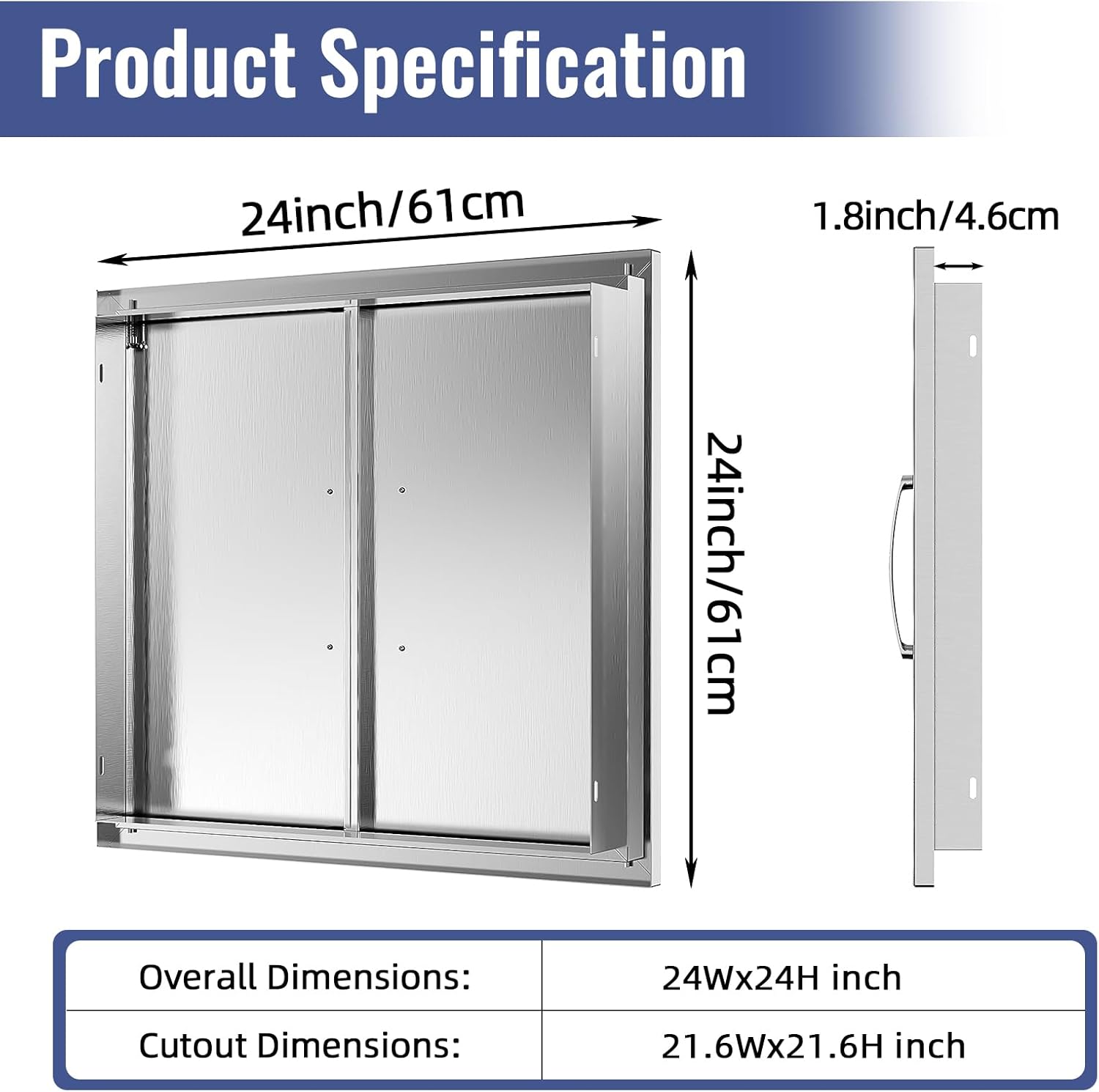 Outdoor Kitchen Doors, 24W x 24H Inch Stainless Steel Flush Mount BBQ Access Door for Outdoor Kitchen Cabinet Grill Station or BBQ Island