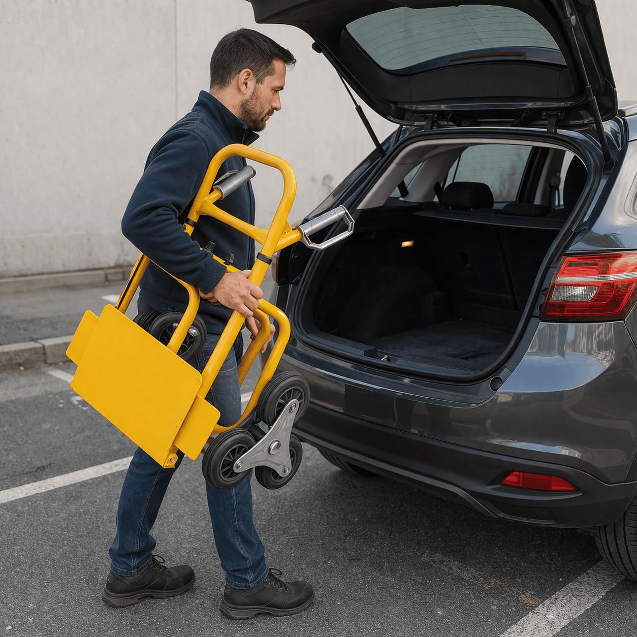 Carrello telescopico saliscale in acciaio 200 kg richiudibile con pedana ribaltabile