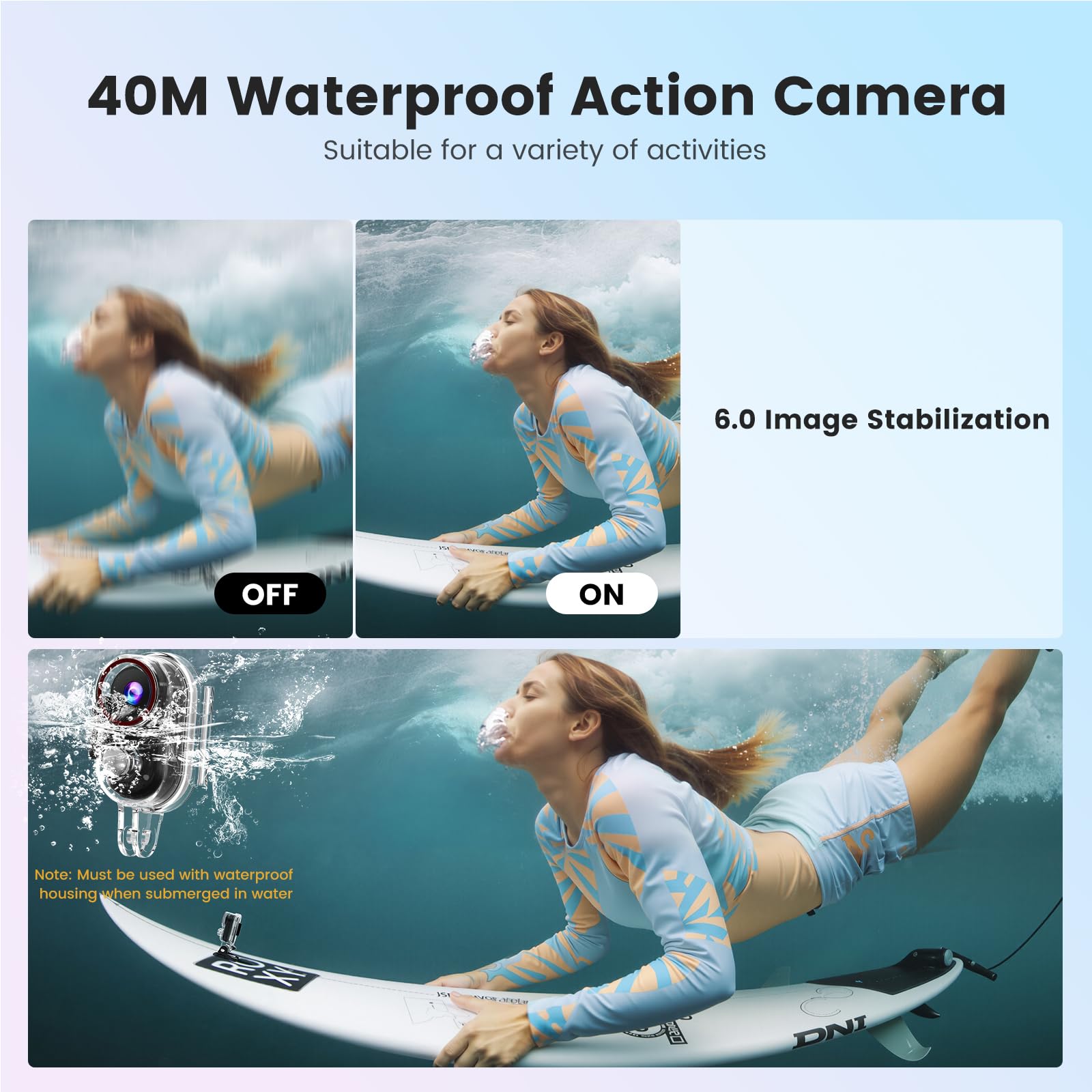 4K Mini Caméra Sport, 20MP Portable Body Camera, 6 Axes Stabilisation POV Caméra d'action,40M Caméra Étanche,WiFi Camera Portabl Sport Magnétique(Avec Carte TF de 64 Go et Accessoires de Fixation)
