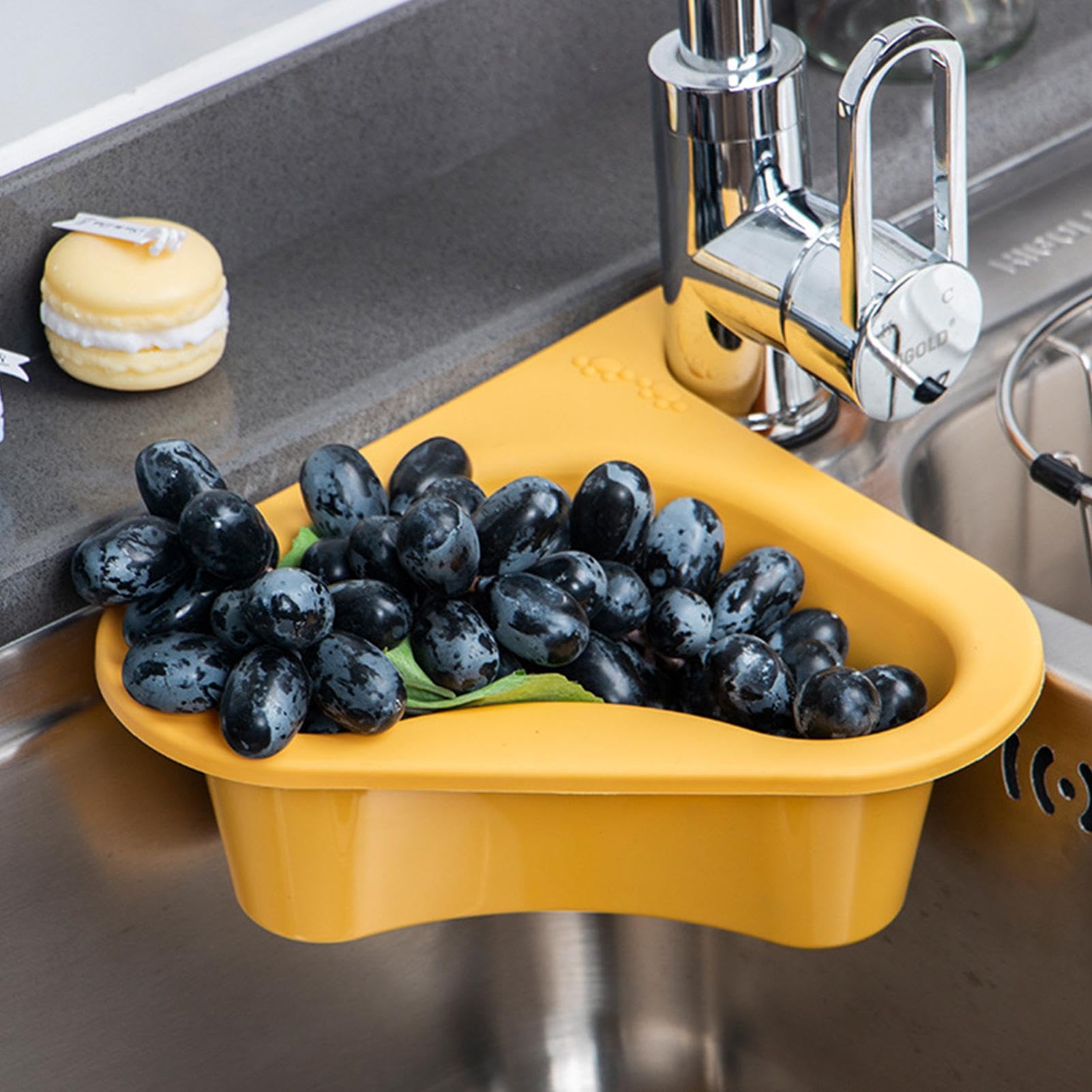 Cestello Scarico Lavello Cucina - Colino Triangolare Regolabile, Filtro Antiresidui, Design A Cigno | Ideale Per Lavare Frutta, Verdura E Scolare Piatti - Foto 2