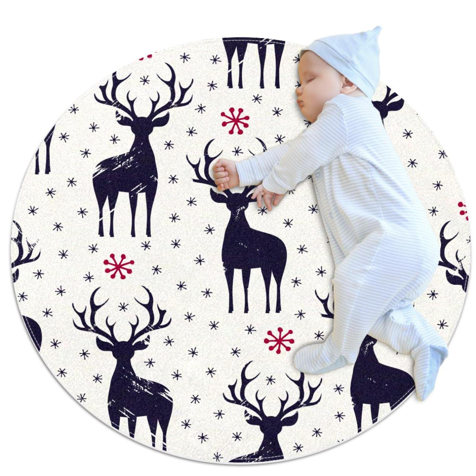 Tapis de sol circulaire élans de cerfs moderne antidérapant 100cm pour chambre