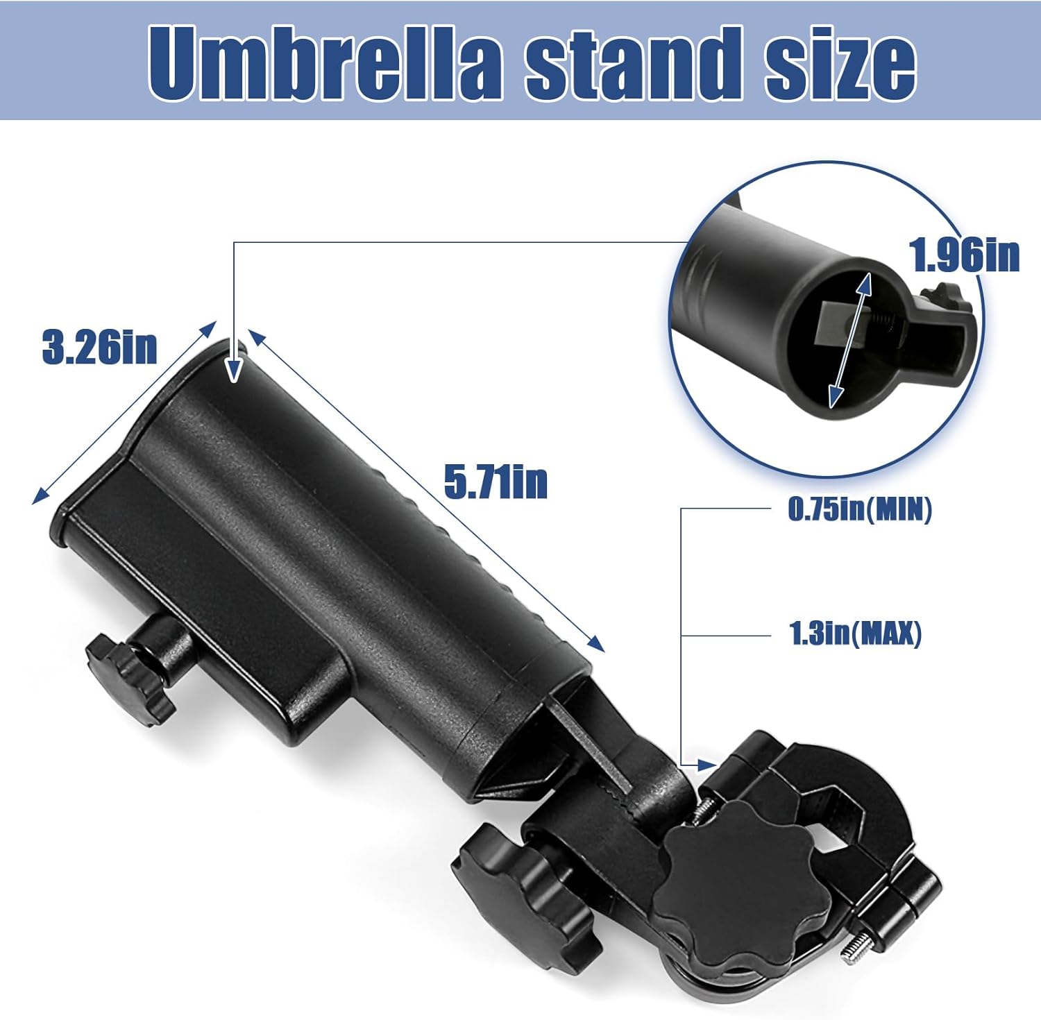 Heavy Duty Golf Push Cart Umbrella Holder, 180° Adjustable Aluminium Alloy Base Strong Windproof, Universal Umbrella Attachment Stand for Stroller, Golf Cart, Wheelchair, Bike, Beach Chair - Image 2