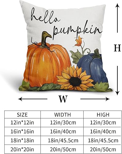Miniatura 4 de Juego de 2 fundas de almohada de calabaza azul de 18 x 18 pulgadas, juego de 2 fundas de almohada de algodón y lino cuadrado para decoración de