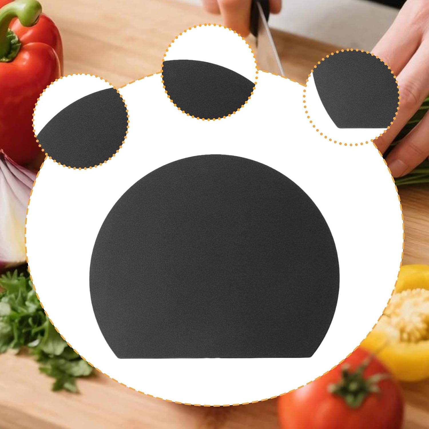 Cutting Mat, Non-Slip, Scratch-Resistant, D-Shaped, Flexible, Made of TPU, for The Kitchen, Black L