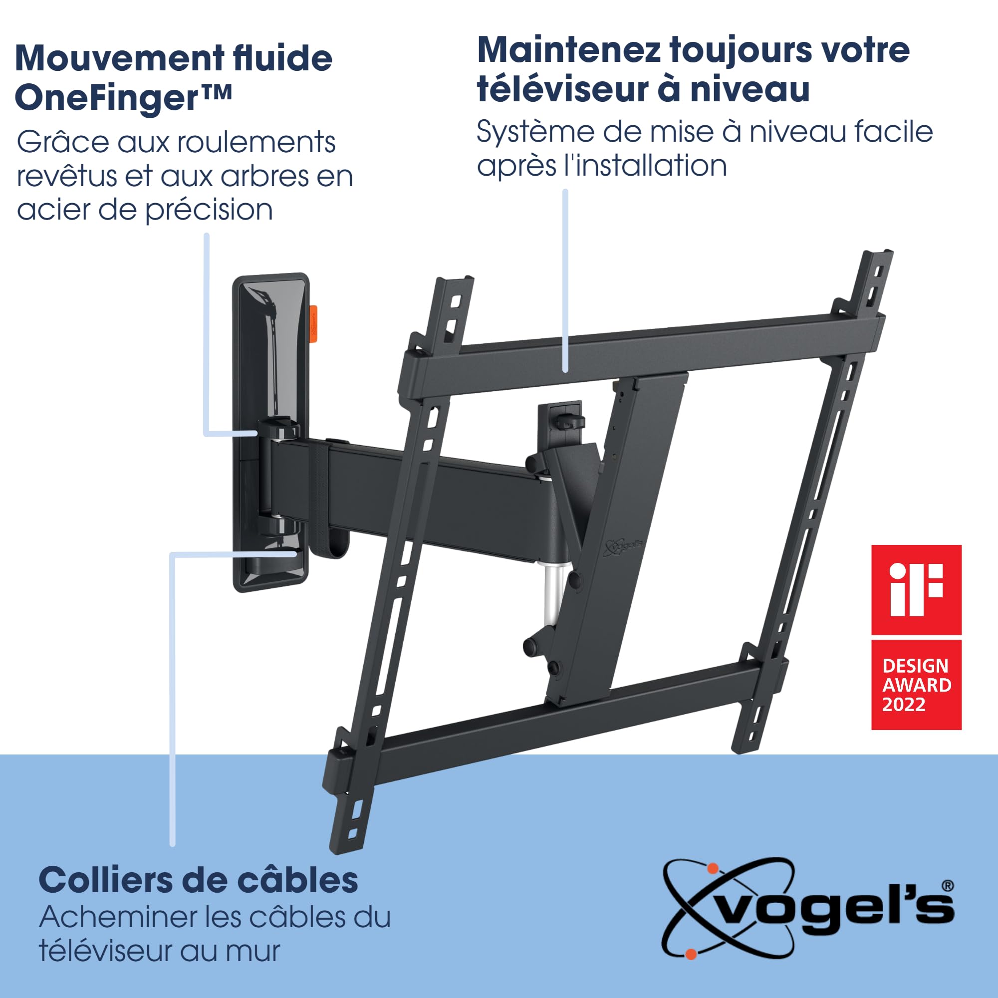 Vogel's TVM 3425 Support Mural TV orientable pour téléviseurs 32-65 Pouces, Max. 25 kg, Pivotant jusqu'à 120º, Support TV Totalement orientable Max. VESA 400x400, Compatibilité Universelle | Rotation fluide jusqu'à 120°, inclinable 20°, Charge Max 25 kg,