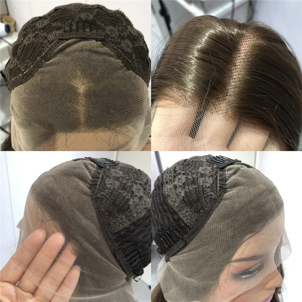 Krótkie, falowane peruki dla kobiet, 40,6 cm długości, peruka bob, falowana peruka, środkowa część, syntetyczna koronka z przodu z naturalną nasadą włosów, do codziennego użytku, puszysta i naturalna