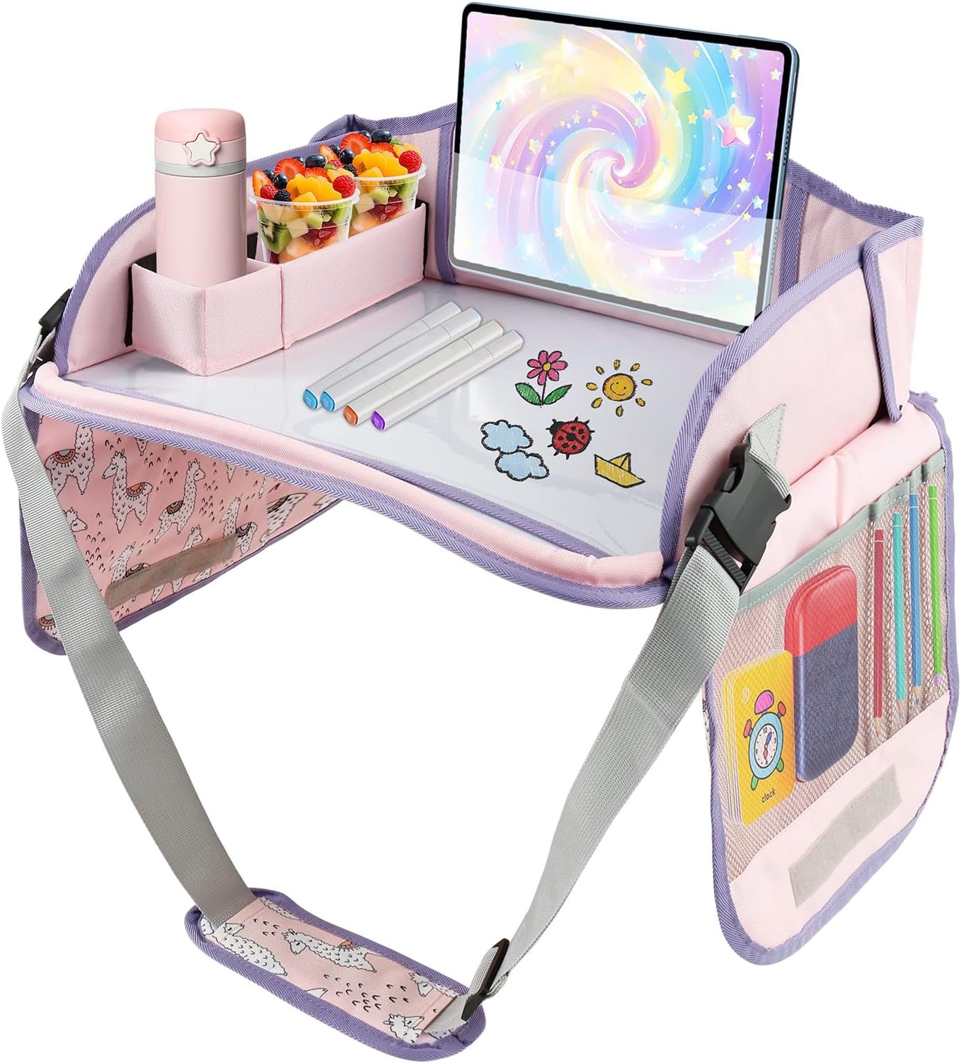 Car Tray Table for Kids Cars Seat Travel Tray Portable Drawing Board Play Pallet Cars Seat Detachable Lap Trays Carseat Table Trays for Kids in Car Airplane Activities Toddler Travel Accessories(Pink)