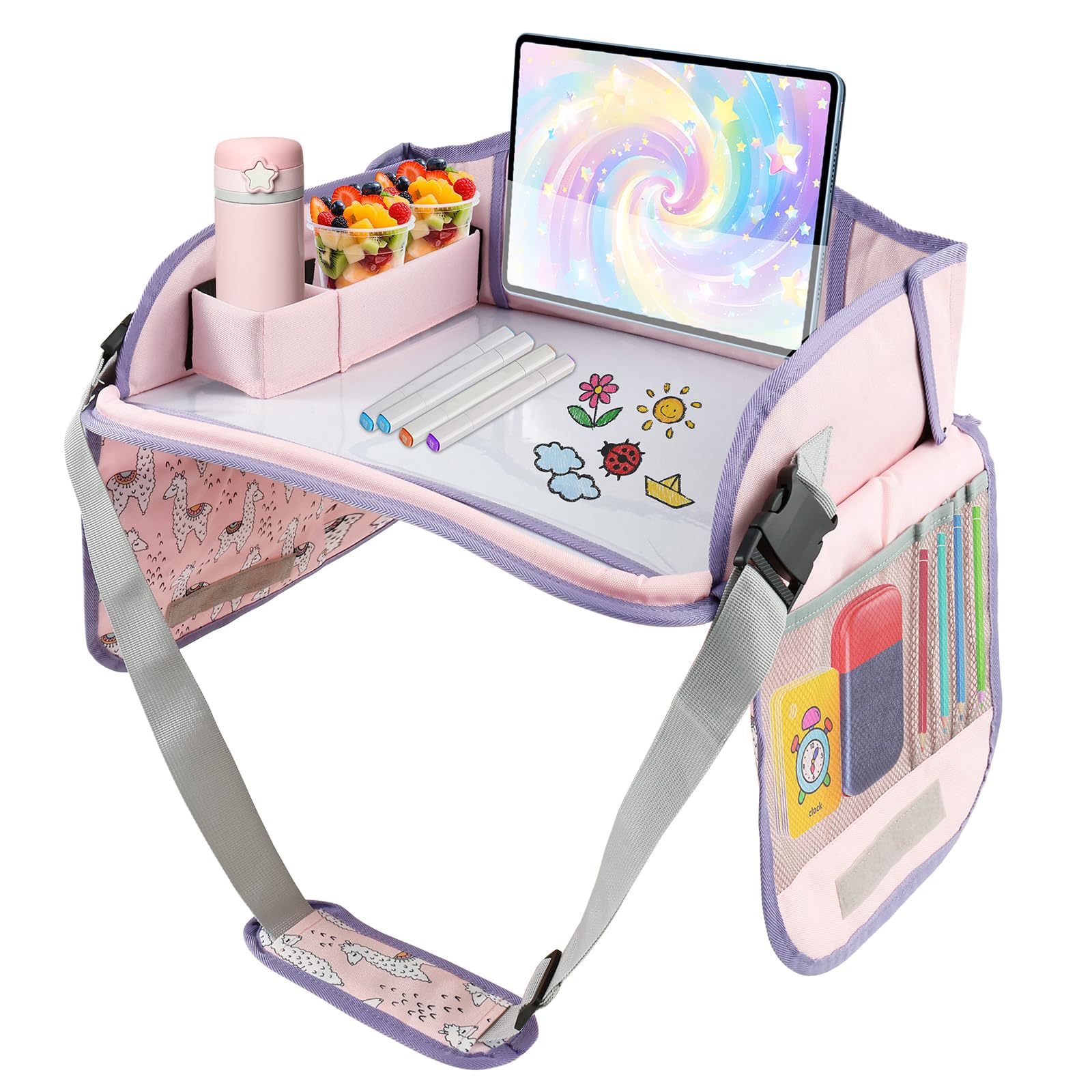Qinglang Pink Car Tray Table For Kids Cars Seat Travel Tray Portable Drawing Board Play Pallet Cars Seat Detachable Lap Trays Carseat Table Trays For Kids In Car Airplane Activities Toddler Travel Accessories(Pink)