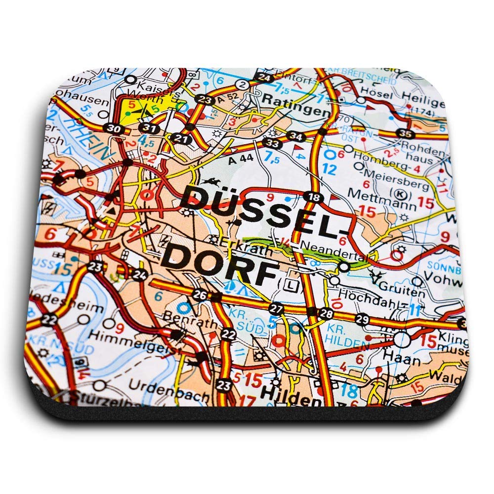 Destination Vinyl Ltd Multicolor 1 X Square Mdf Fridge Magnet - Dusseldorf Germany German Travel Map City 44920