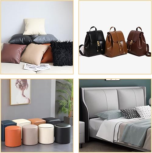 Vista 6 de Picheng Hojas de vinilo de piel sintética: tela de piel sintética lisa gris claro, impermeable, 54 x 36 pulgadas, tapicería de vinilo suave