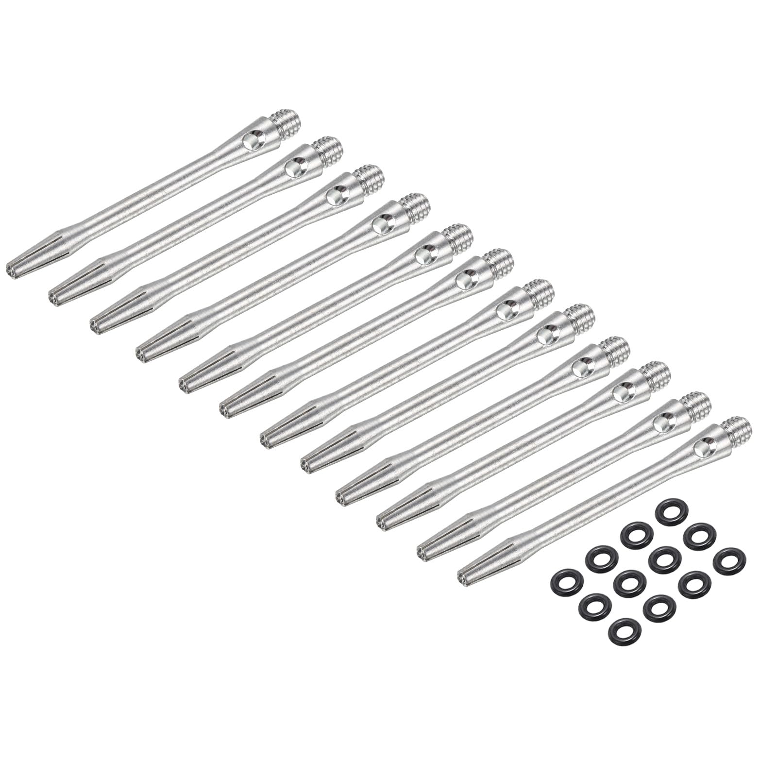 PATIKIL Aluminum Dart Shafts 48mm, 12 Pack 2BA Thread Dart Stems Replacement Accessories with Rubber Rings for Steel Tip, Silver