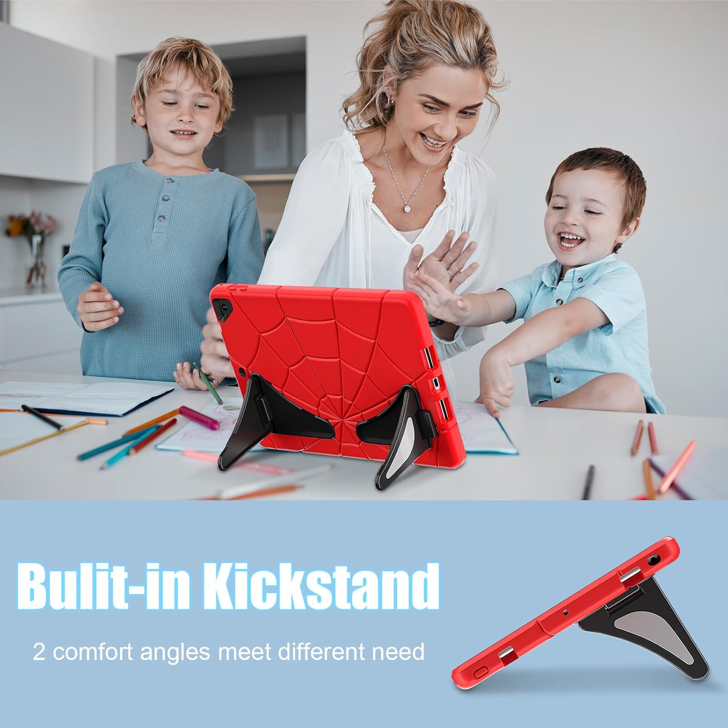 AKABEILA Compatible with Apple iPad 9.7 5th/6th(2017/2018)/iPad Air 2/iPad Pro 9.7 Tablet Case，Lightweight Shockproof Rugged Protective Cover with Kickstand for Kids Children Boys Babies Red Black