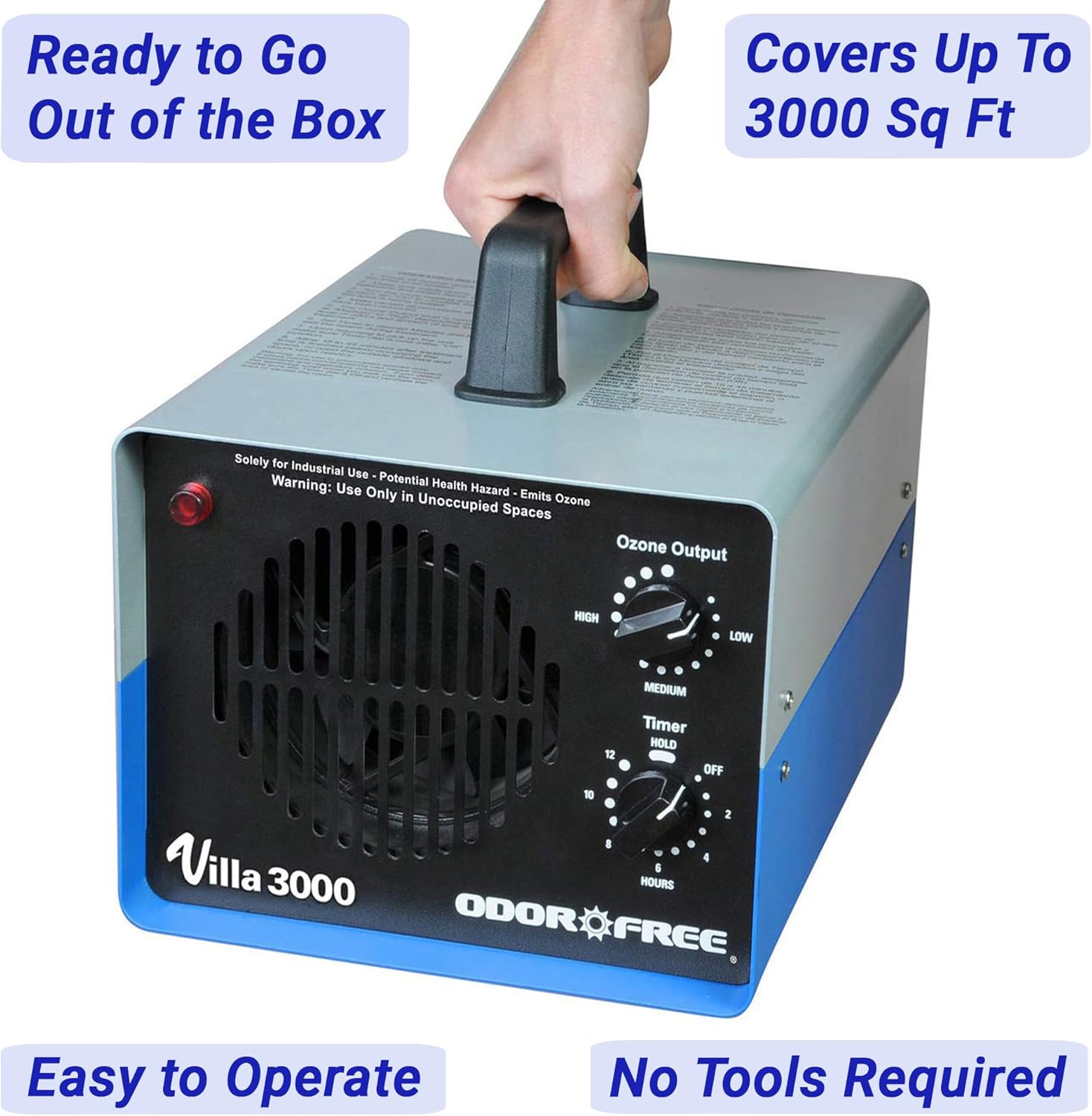 Villa 3000 Ozone Generator for Eliminating Odors, permanently removing Tobacco, Pet and Musty Odors at their Source - Easily Treats Up To 3000 Sq Ft