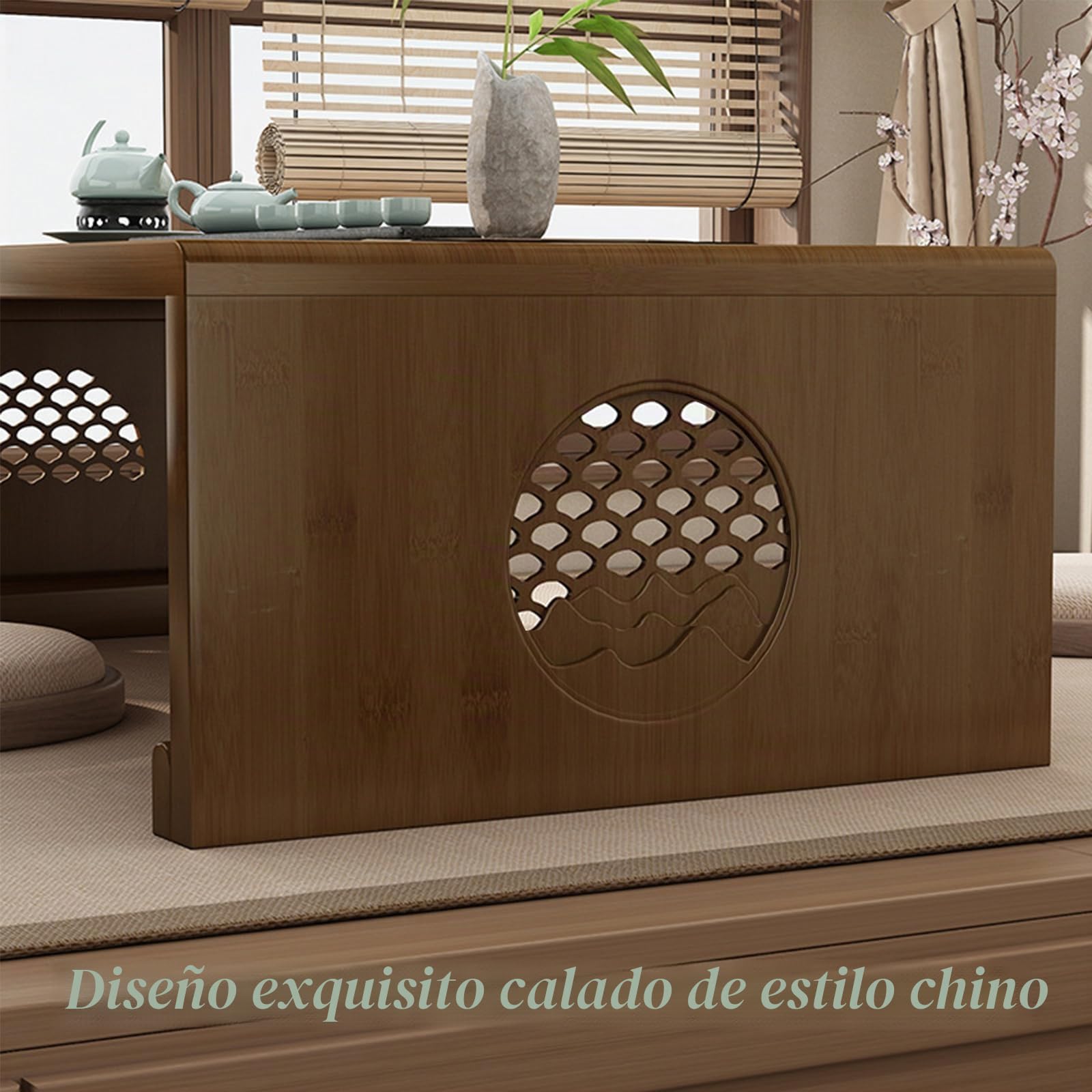 Mesa de Suelo de té Chino de bambú,Mesa de Centro Plegable Japonesa,Mesa de Altar for meditación,Mesa de Tatami Plegable portátil Baja for Sala de Estar,decoración del hogar (L, Tronco)