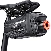 Vista 1 de YBLNTEK Bolsa de sillín de bicicleta con luz trasera para bicicleta, bolsa de asiento de bicicleta impermeable de 2.0L, bolsa de bicicleta rígida