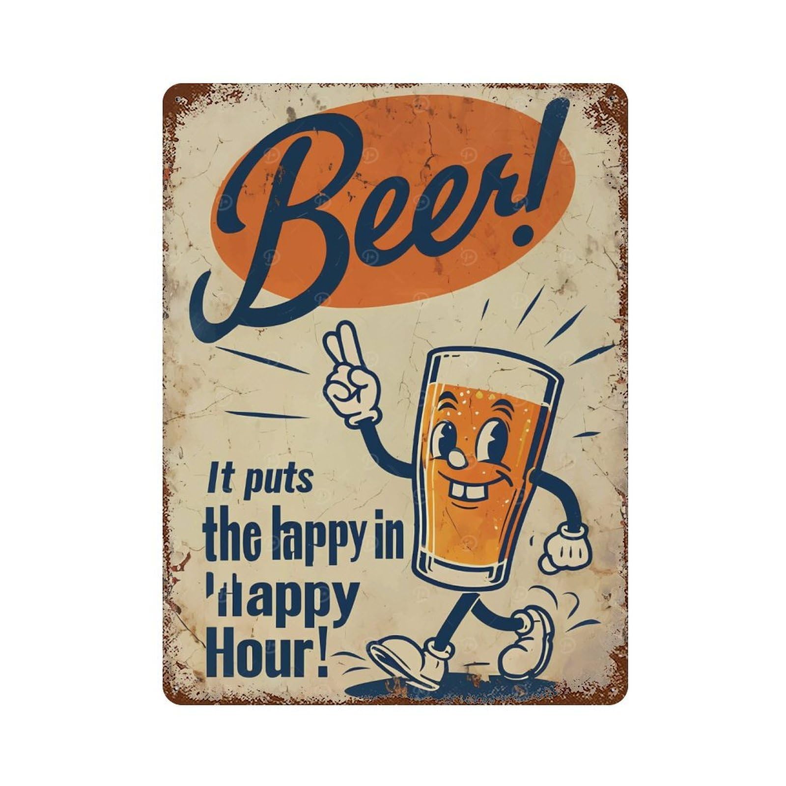 Decorative Tin Sign with Beer Happy Hour Sign Design 15.7"x11.8", for Basement, Hobby Room And Garage Decor, Farmhouse Wall Decor