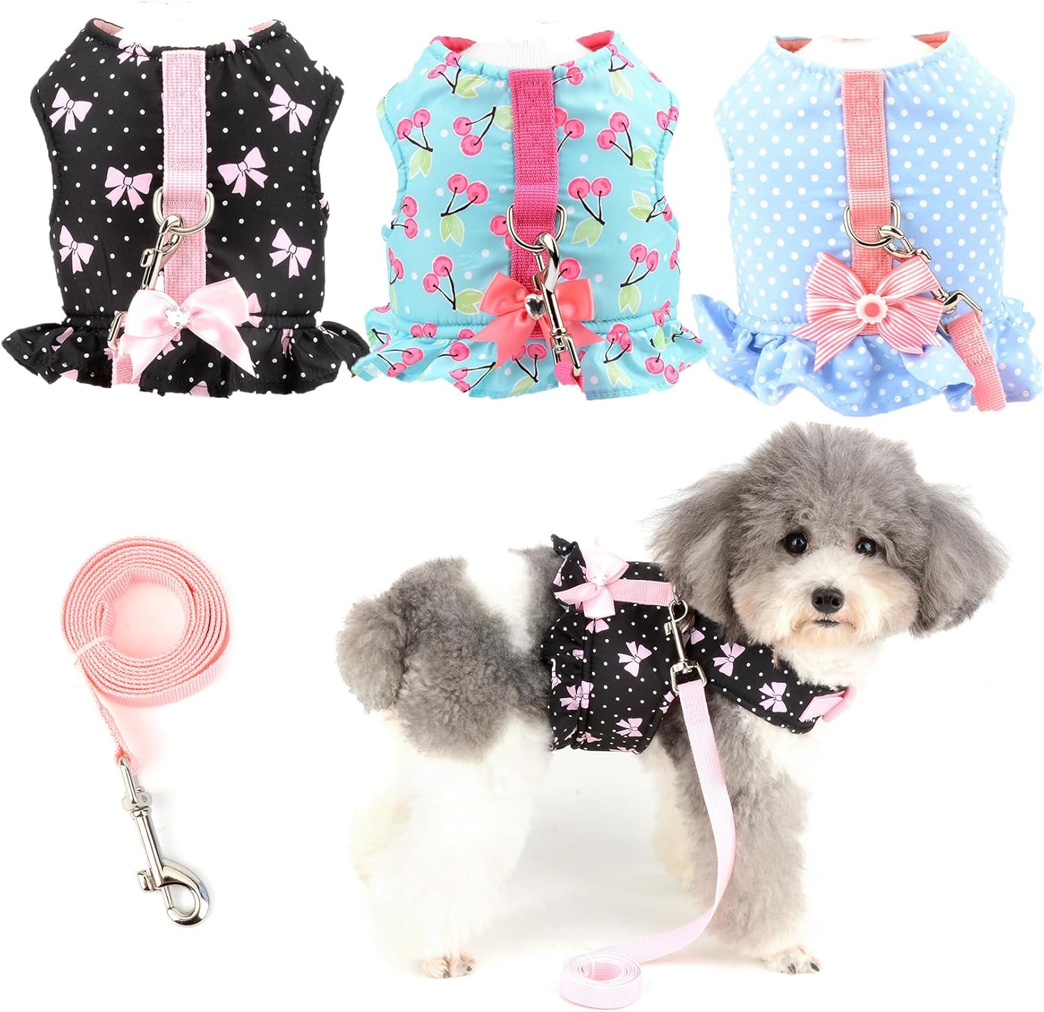 Zunea No Pull Small Dog Girl Harnesses Dress Escape Proof Cat Kitten Vest Harness and Leash Set Step-in Soft Puppy Chihuahua Doggie Clothes Outfits for Outdoor Walking (3pcs, XS)