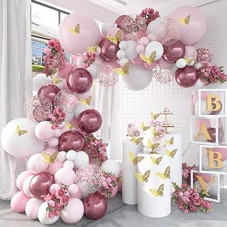 Lazybeee 117 Pcs Pink Balloon Garland Metallic Pink White Balloon Arch Kit Rose Gold Confetti Balloons for Girl Bridal Shower Birthday Party Decorations