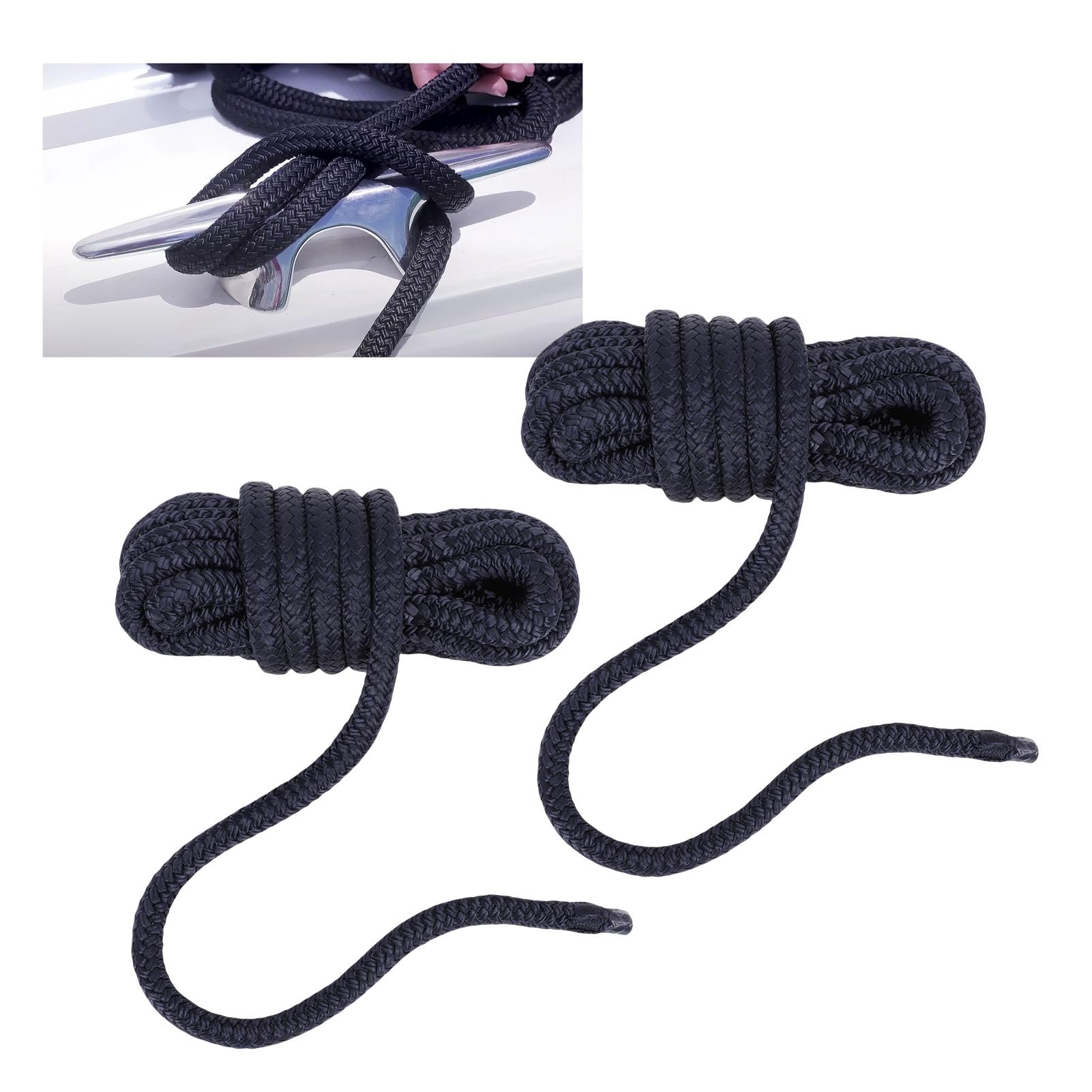 2 pezzi 0,37 x 15 piedi cime per ormeggio per barche, linea di ormeggio in nylon intrecciato doppio grado marino, antiurto, a prova di abrasione, ad alte prestazioni, corda per (Blu)