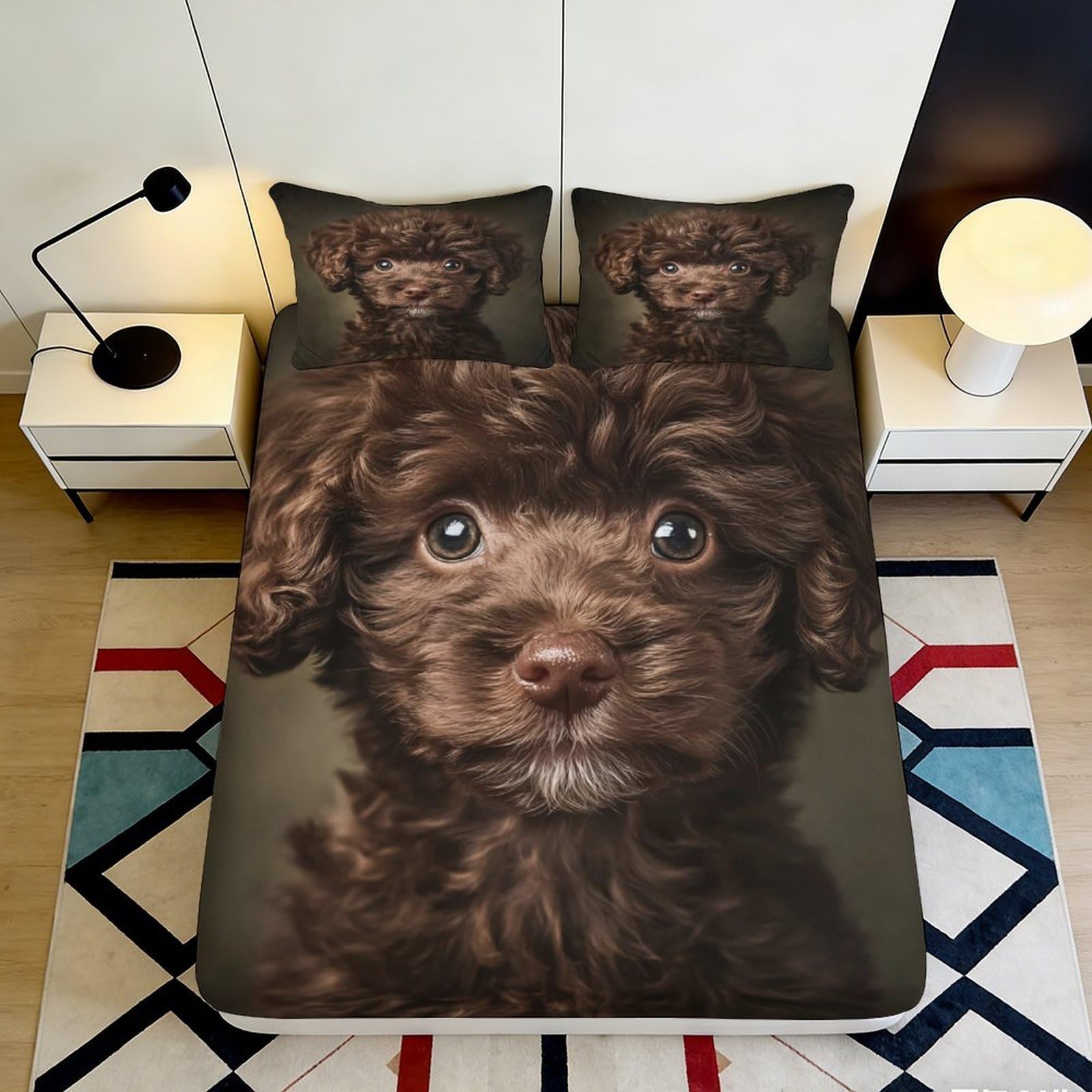 Dhbaneiok Style-1 3D Printed Brown Poodle Fitted Sheet Microfiber Soft Anti-Slip Dog Face Bed Cover For Bedroom Guest Room Easy Care 90X200x25cm