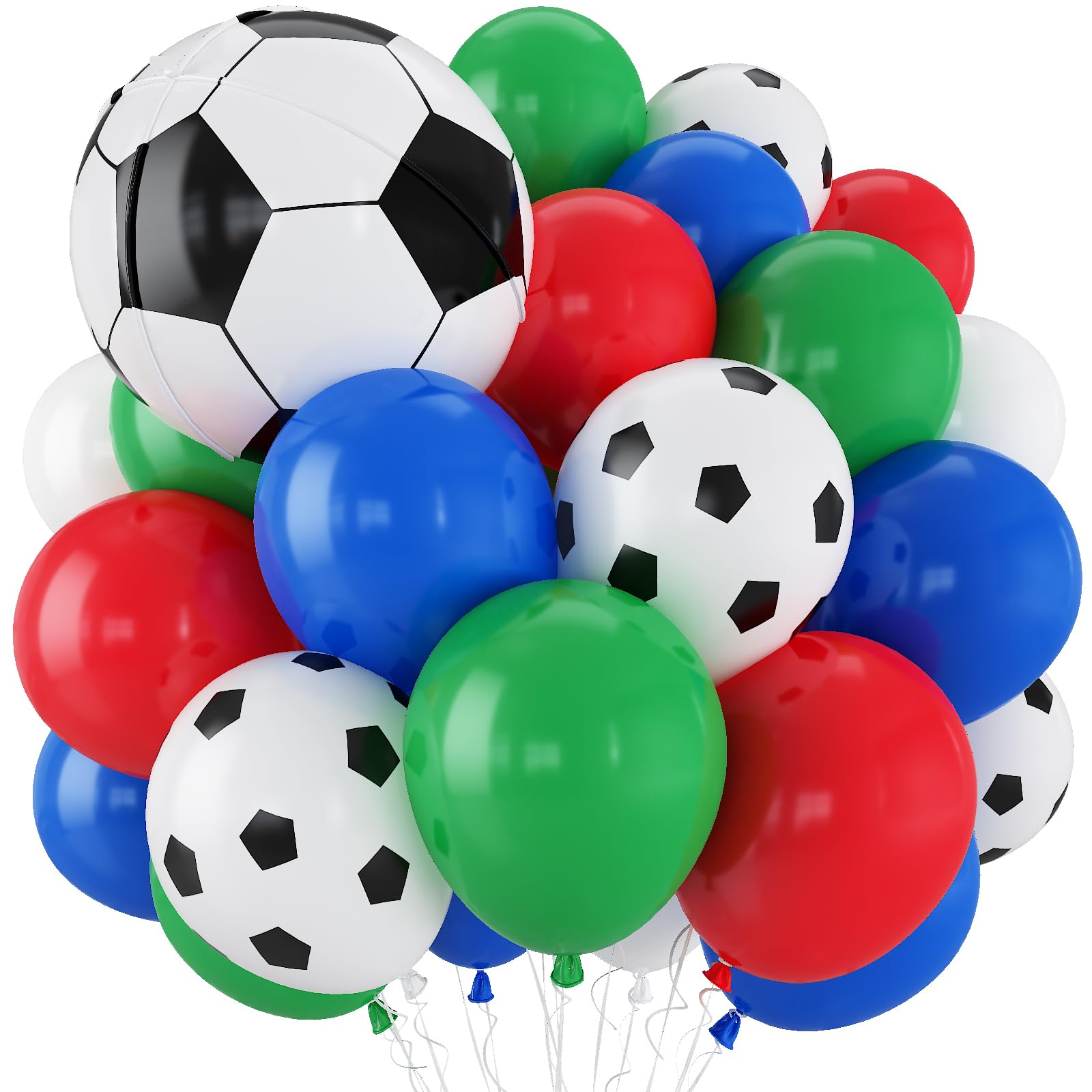 Photo 1 of Soccer Balloons, 12 Inch Red Green and Blue White Soccer Ball Balloons with 22 Inch Soccer Foil Print Balloon for Boys Men Sports Theme Baby Shower 1st Birthday Football Game Day Party Decorations