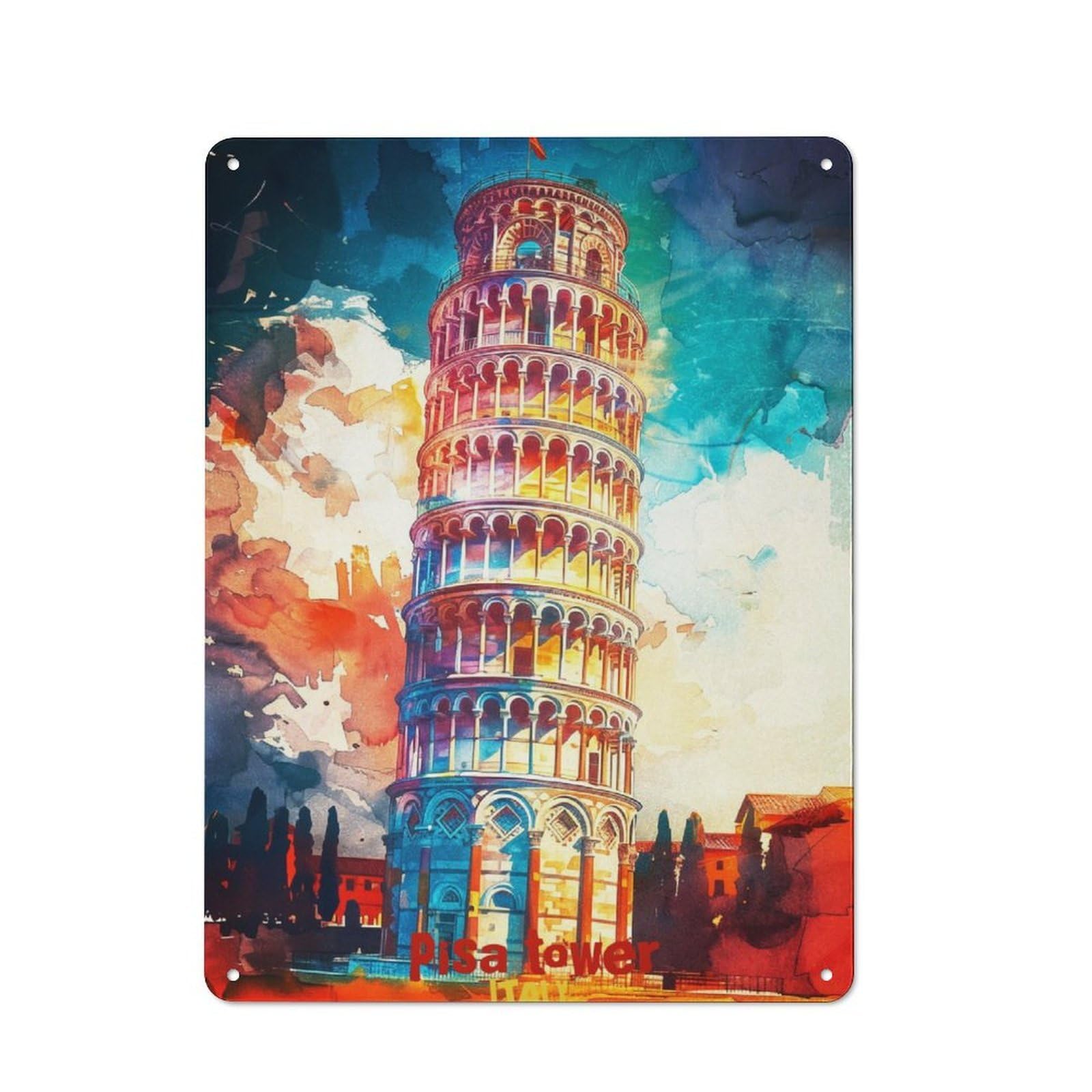 Junmoney Pisa Tower Art Metal Wall Sign 40X30cm Featuring For Workshop Wall, Suited To Metal Sign Collectors