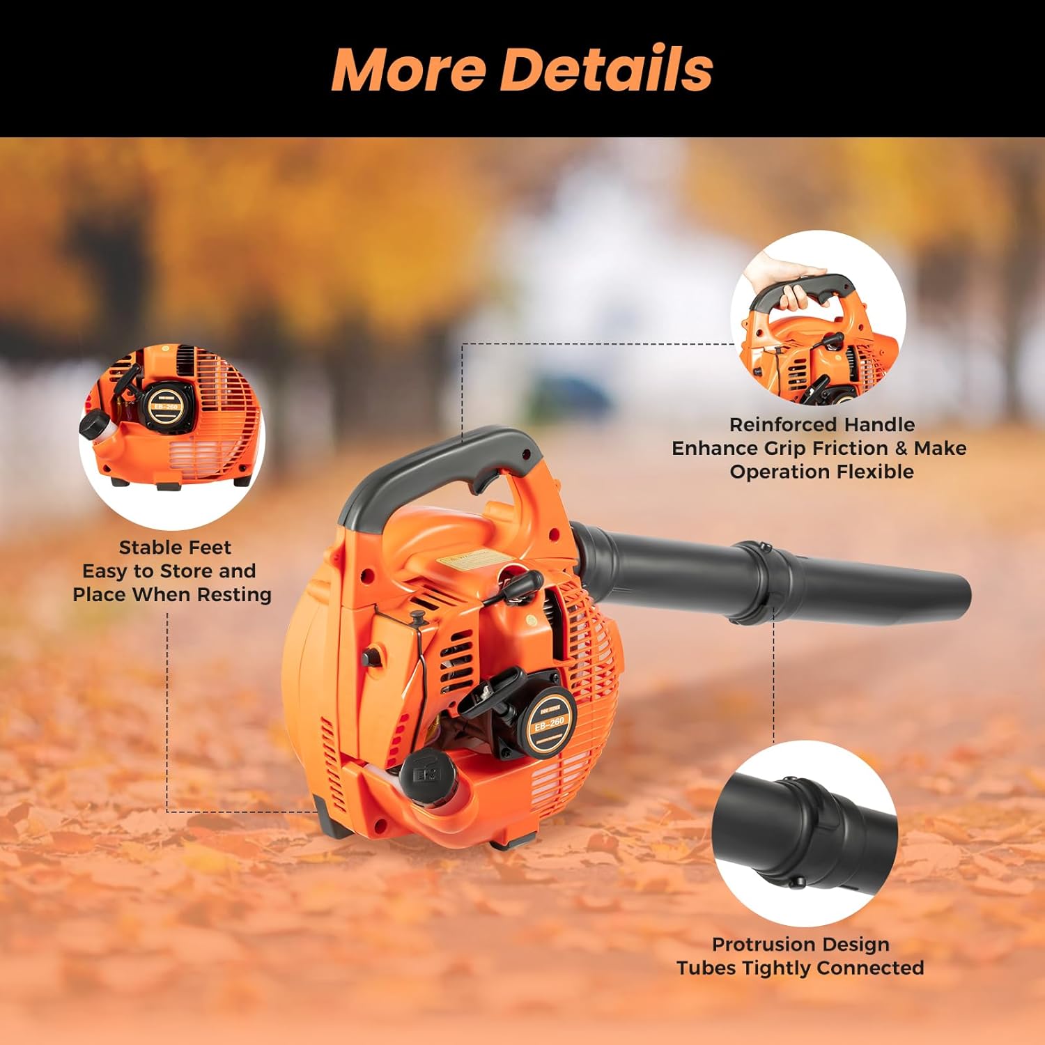 2-Stroke 26.5 cc Gas Powered Leaf Blower, Handheld Leaf Blower, Cordless Blower for Snow, Dust, Leaves