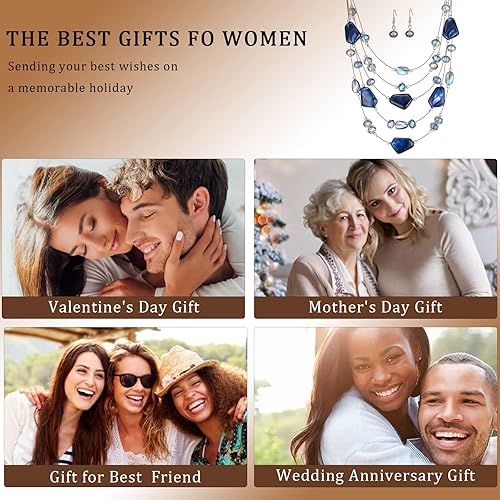 Miniatura 6 de Collar de Cuentas Gruesas en Capas para Mujeres Colorido Collar de Declaración de Múltiples Capas y Conjunto de Aretes Regalo para Ella