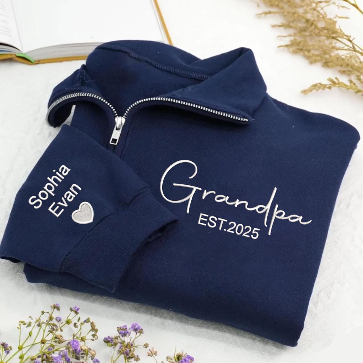 UrbanNEST - Personalized Embroidered Grandpa Quarter Zip Sweatshirt, Papa Shirt With Grandkids Names - Image 3