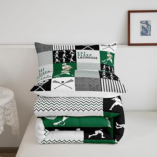 Miniatura 6 de Erosebridal Eat Sleep - Edredón de lacrosse para niños, jóvenes y adultos, ropa de cama matrimonial de jugador de lacrosse, juego de edredón con