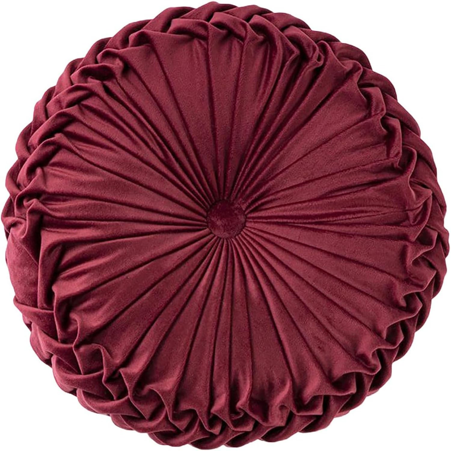 Odaima Round Pillows Velvet Pleated Circle Pillow Chair Cushion Floor Pillows Home Decorations, For Living Room Couch Chair Bed Car(Wine Red)