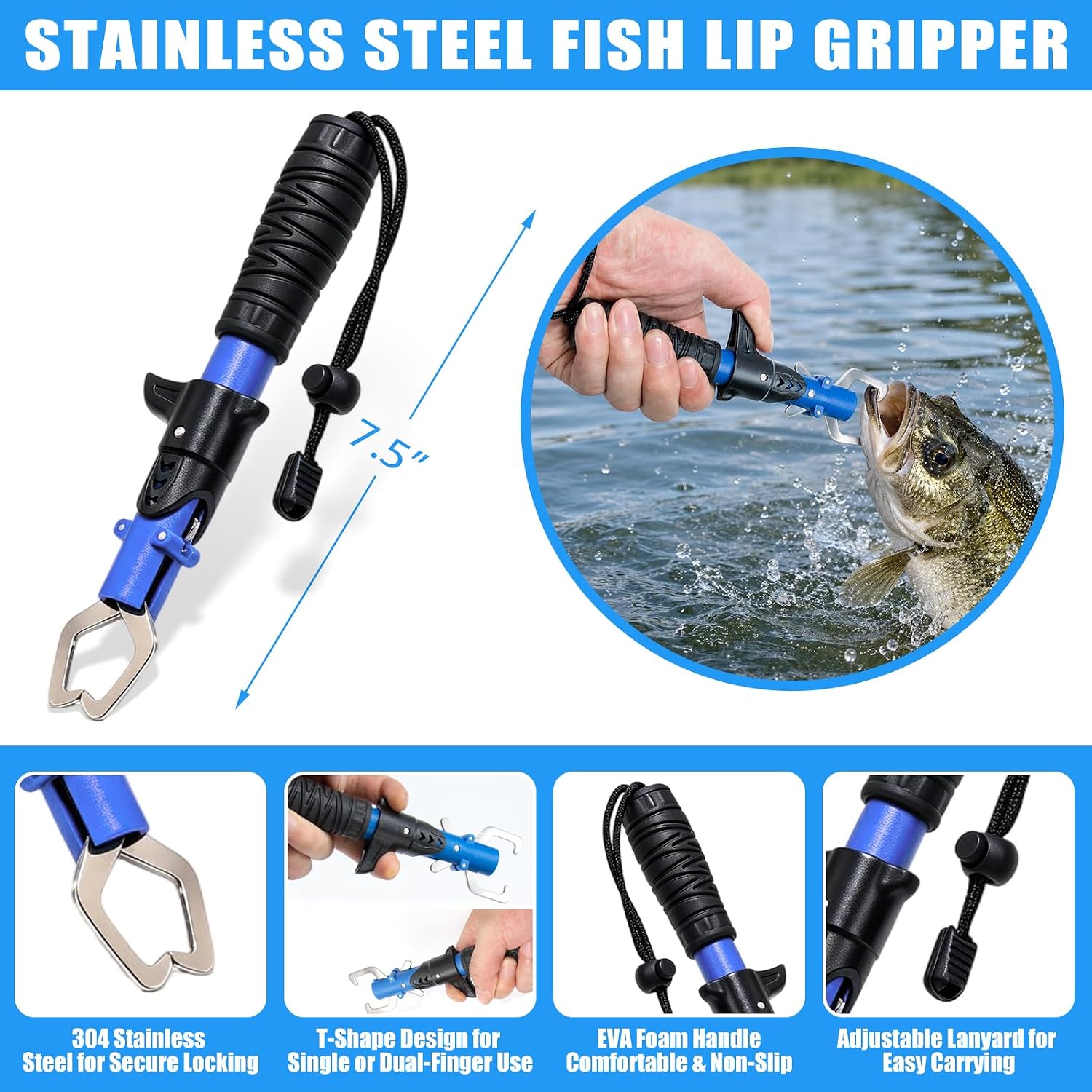 Fishing Pliers Kit with Line Cutter & Lip Gripper - Saltwater & Freshwater Fishing Tools for Anglers - Steel Fishing Gear with Lanyard - Portable Fishing Accessories Kit