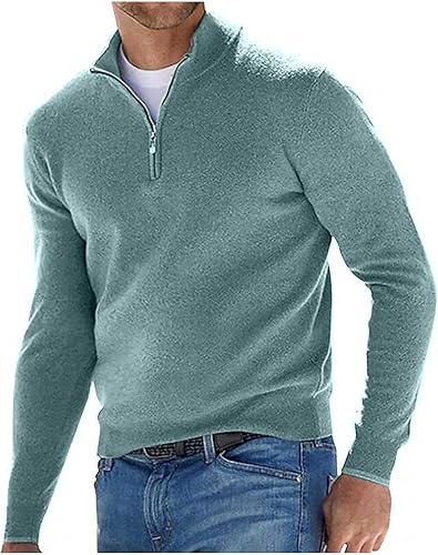 Sudadera de manga larga con cremallera de un cuarto para hombre, manga larga, ligera, cuello alto falso, cómoda, para golf y correr