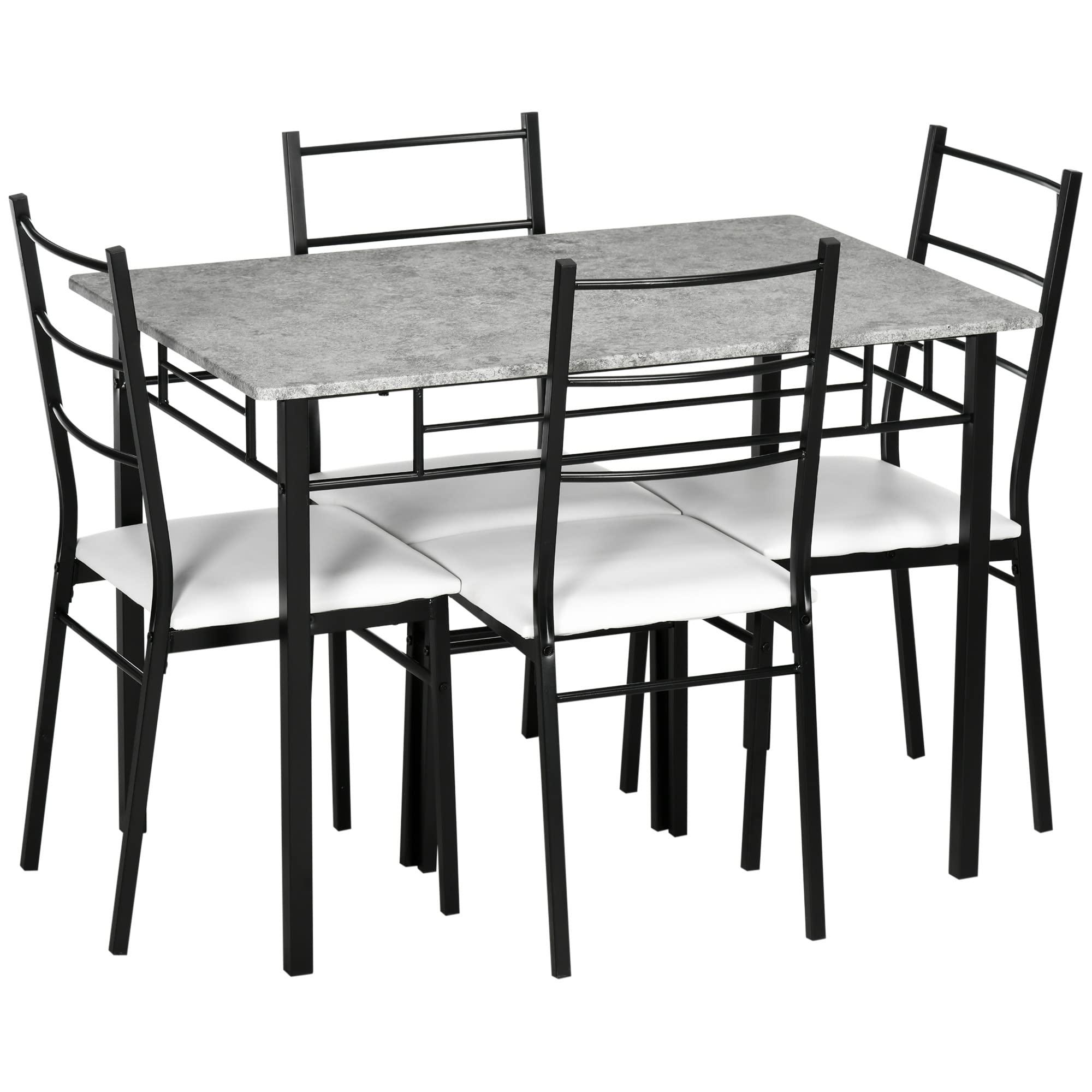 HOMCOMDining Table Set, Modern Kitchen Table and Chairs for 4, Dinette Set with Padded Seat Chairs and Marble Textured Dinner Table, Light Gray